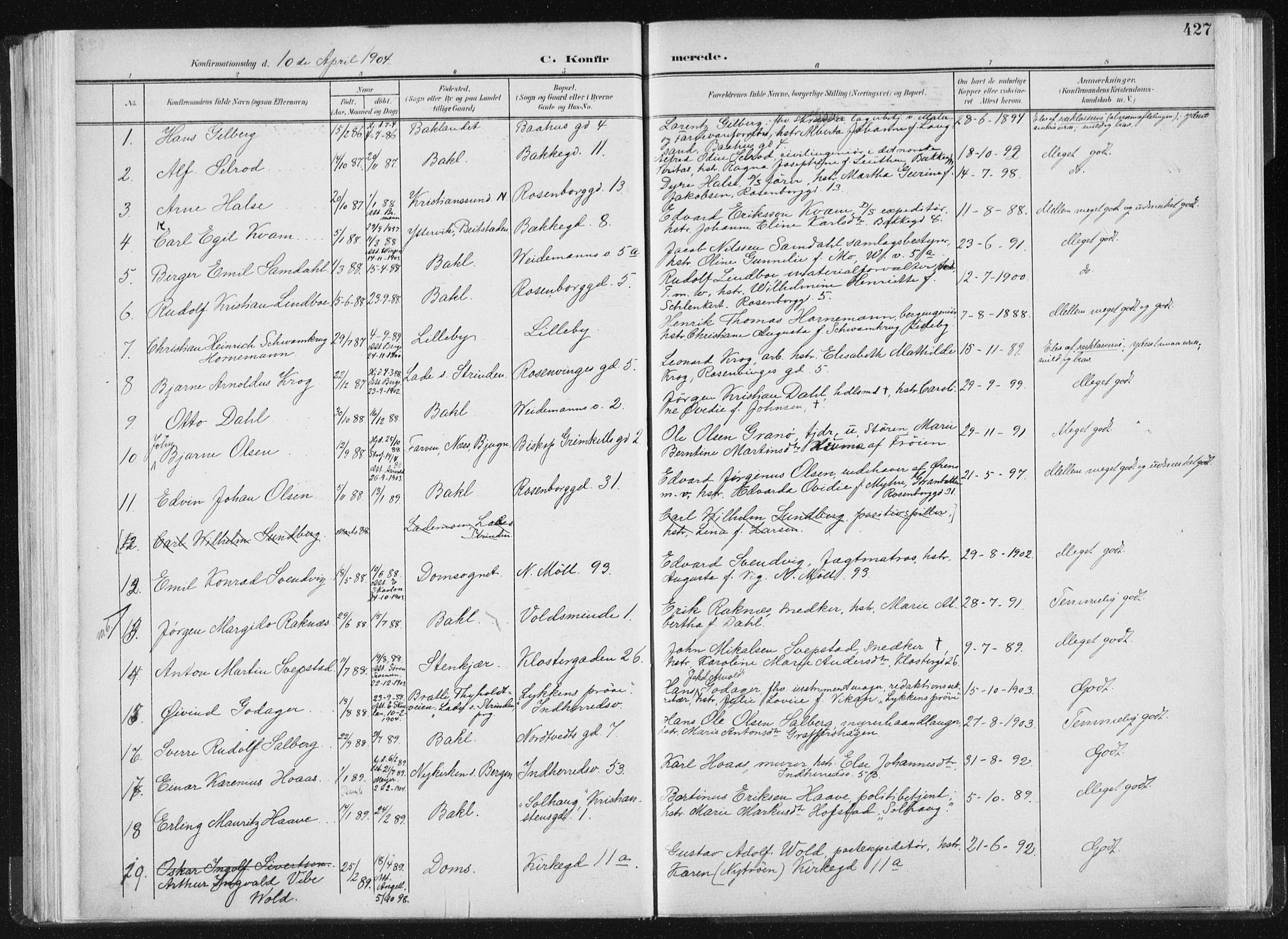 Ministerialprotokoller, klokkerbøker og fødselsregistre - Sør-Trøndelag, SAT/A-1456/604/L0200: Parish register (official) no. 604A20II, 1901-1908, p. 427
