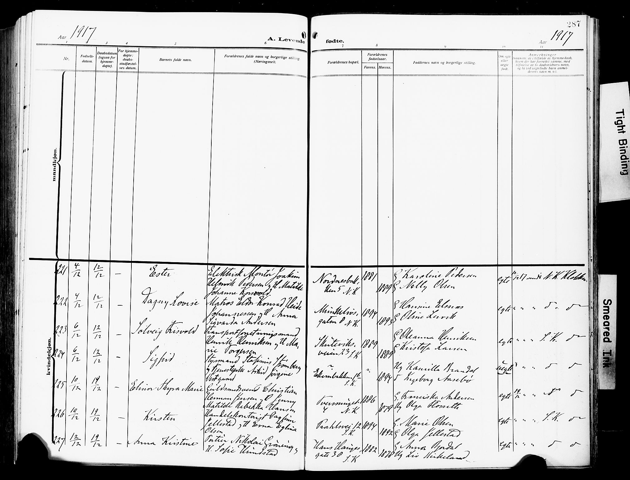 Fødselsstiftelsens sokneprestembete*, SAB/-: Parish register (official) no. A 4, 1910-1918, p. 287