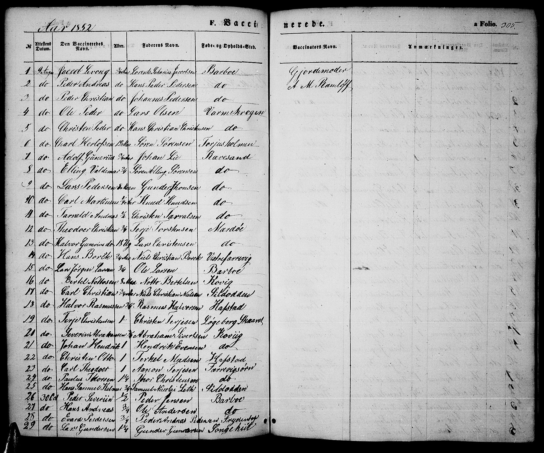 Tromøy sokneprestkontor, SAK/1111-0041/F/Fa/L0005: Parish register (official) no. A 5, 1847-1856, p. 305
