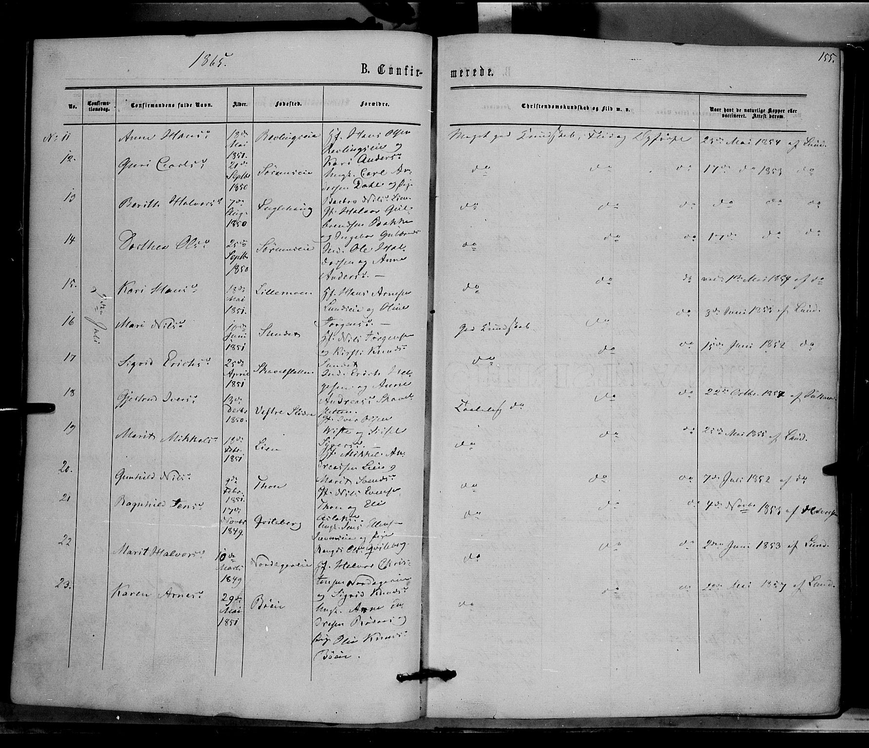 Nord-Aurdal prestekontor, AV/SAH-PREST-132/H/Ha/Haa/L0008: Parish register (official) no. 8, 1863-1875, p. 155