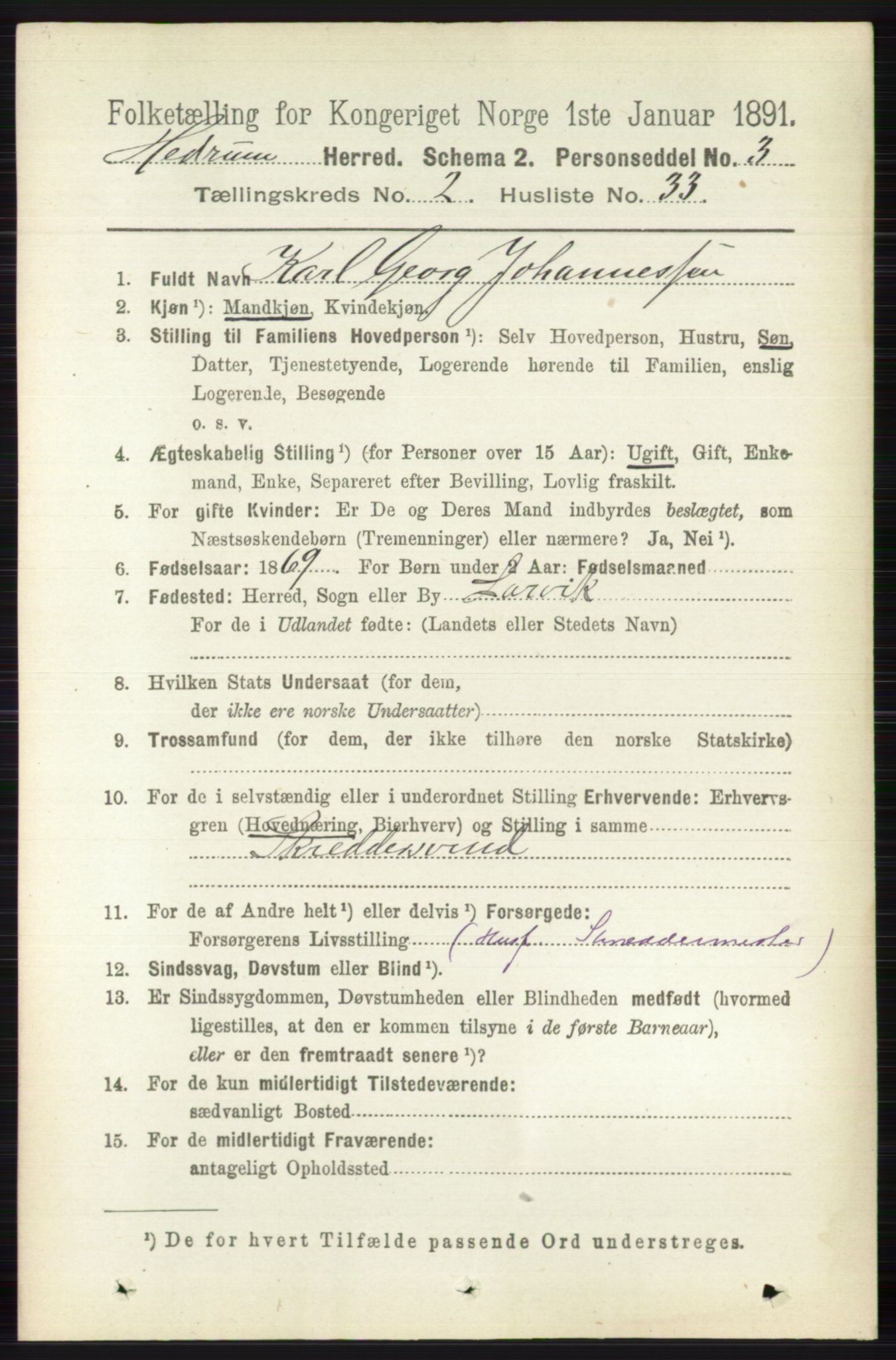 RA, 1891 census for 0727 Hedrum, 1891, p. 572