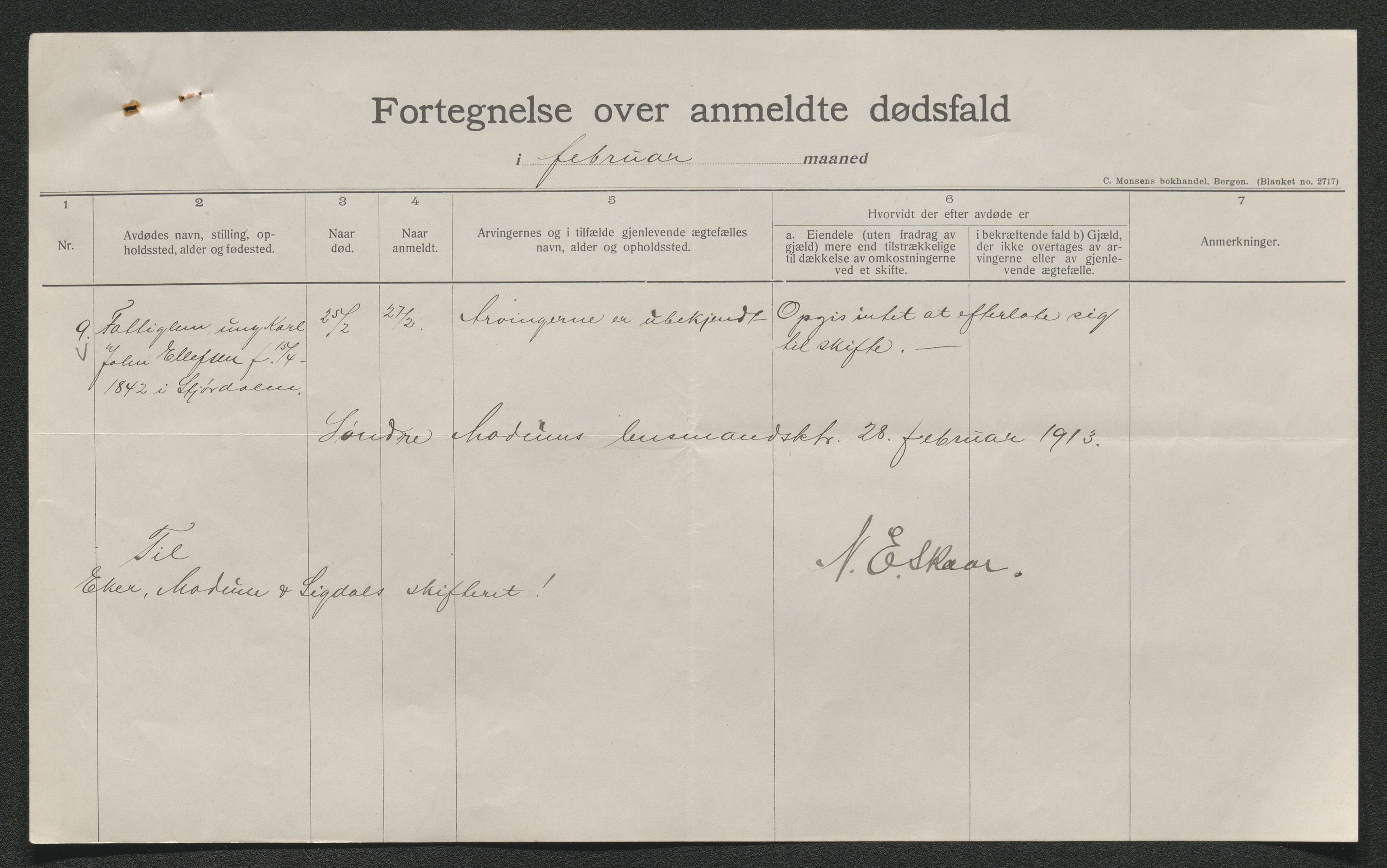 Eiker, Modum og Sigdal sorenskriveri, AV/SAKO-A-123/H/Ha/Hab/L0036: Dødsfallsmeldinger, 1913, p. 96