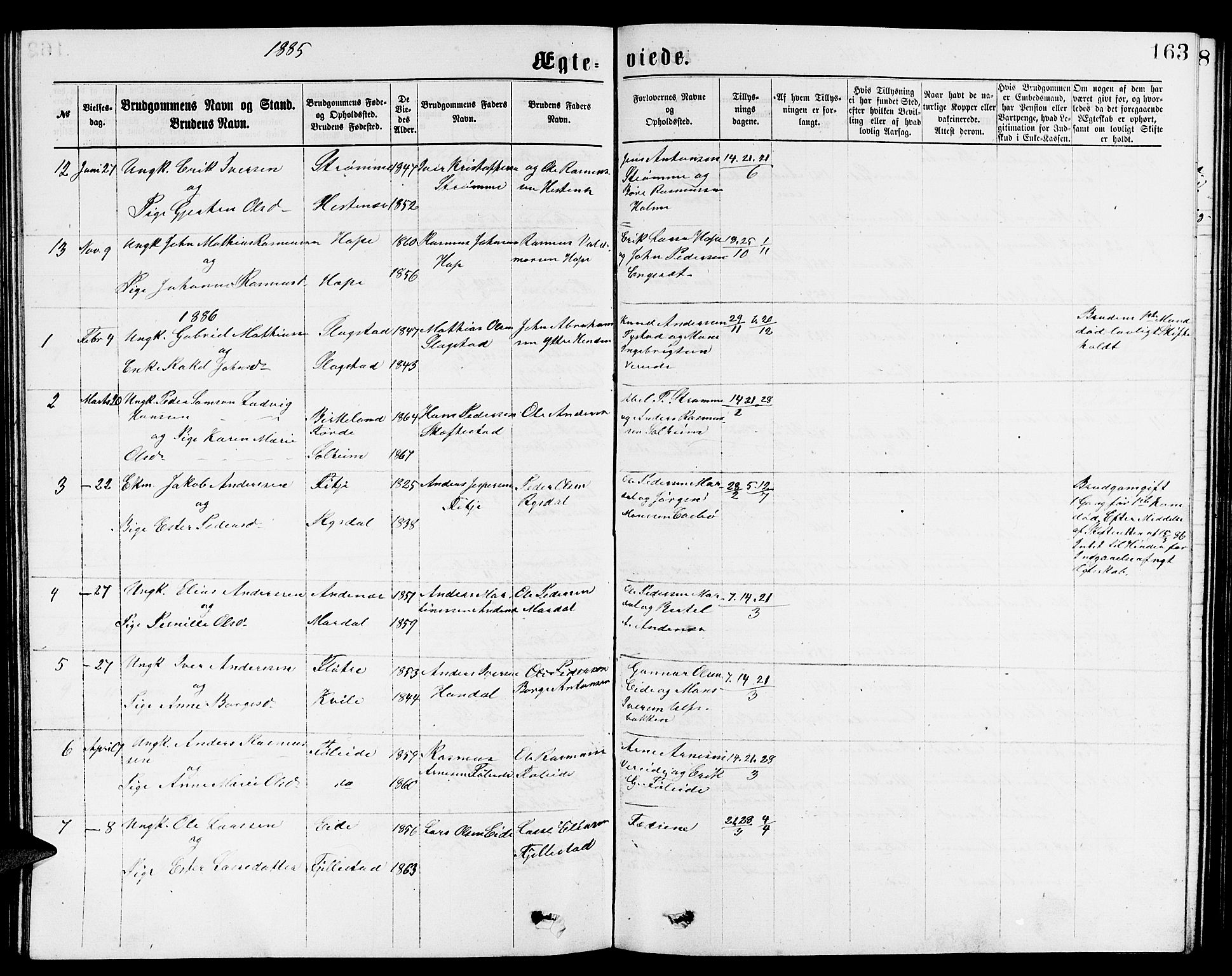 Gloppen sokneprestembete, SAB/A-80101/H/Hab/Habb/L0001: Parish register (copy) no. B 1, 1872-1888, p. 163
