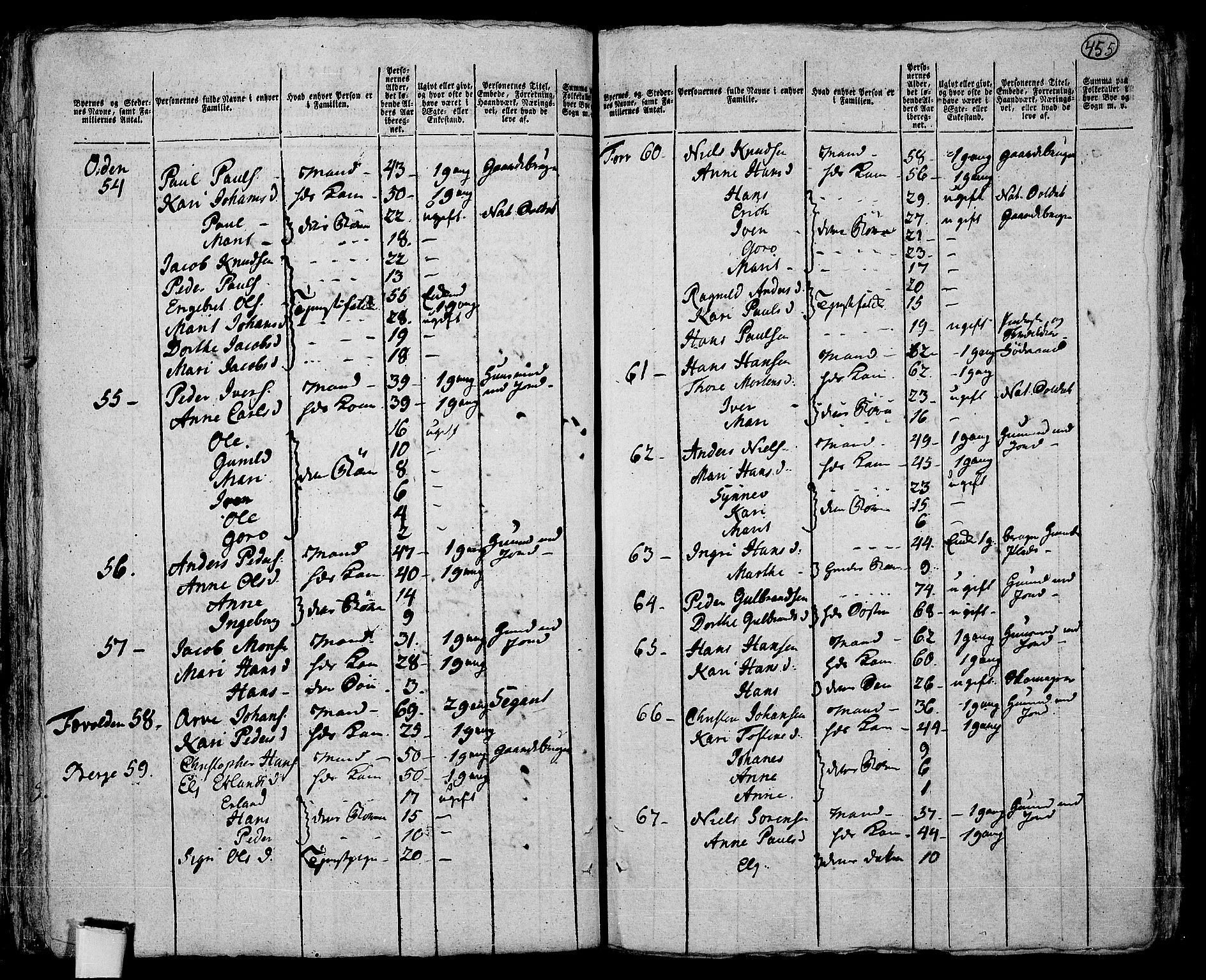 RA, 1801 census for 0518P Fron, 1801, p. 454b-455a