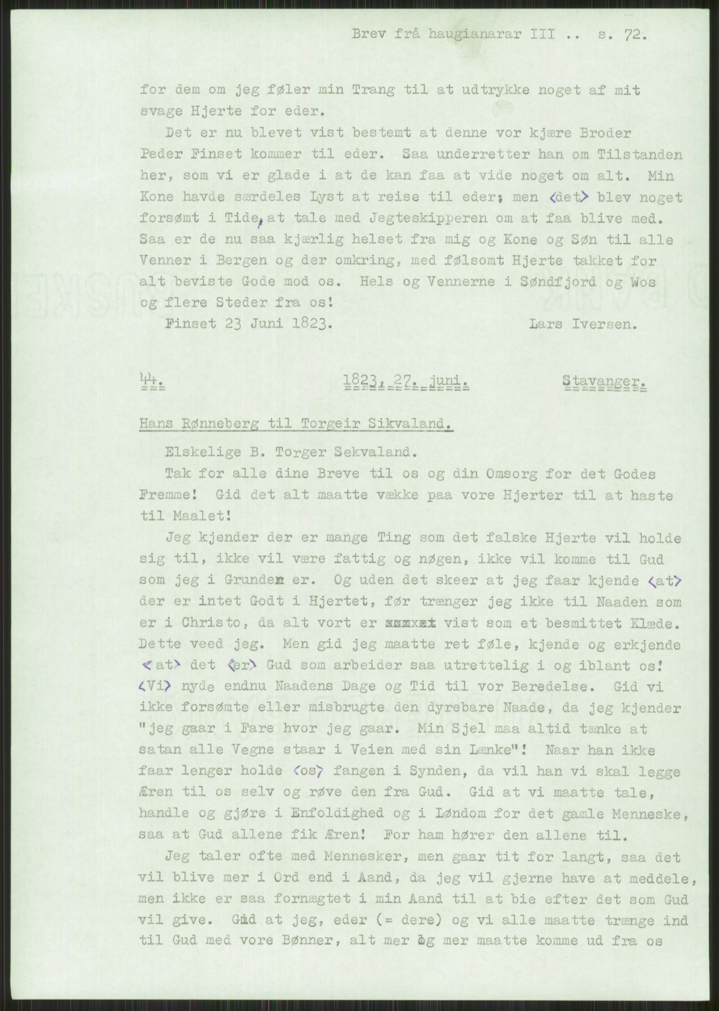 Samlinger til kildeutgivelse, Haugianerbrev, RA/EA-6834/F/L0003: Haugianerbrev III: 1822-1826, 1822-1826, p. 72