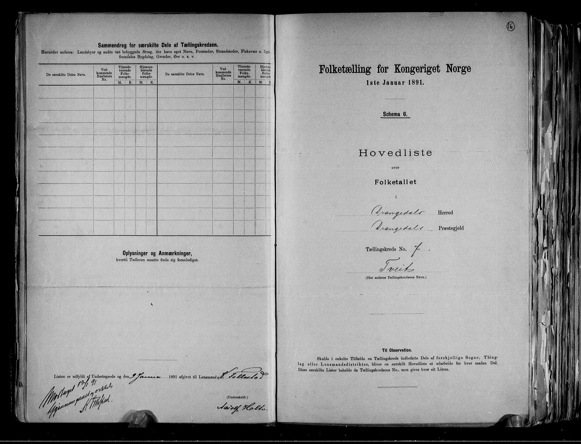 RA, 1891 census for 0817 Drangedal, 1891, p. 16