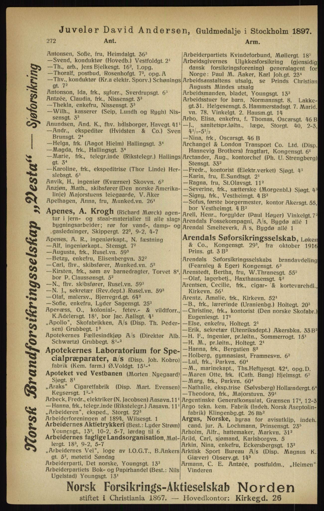 Kristiania/Oslo adressebok, PUBL/-, 1916, p. 272