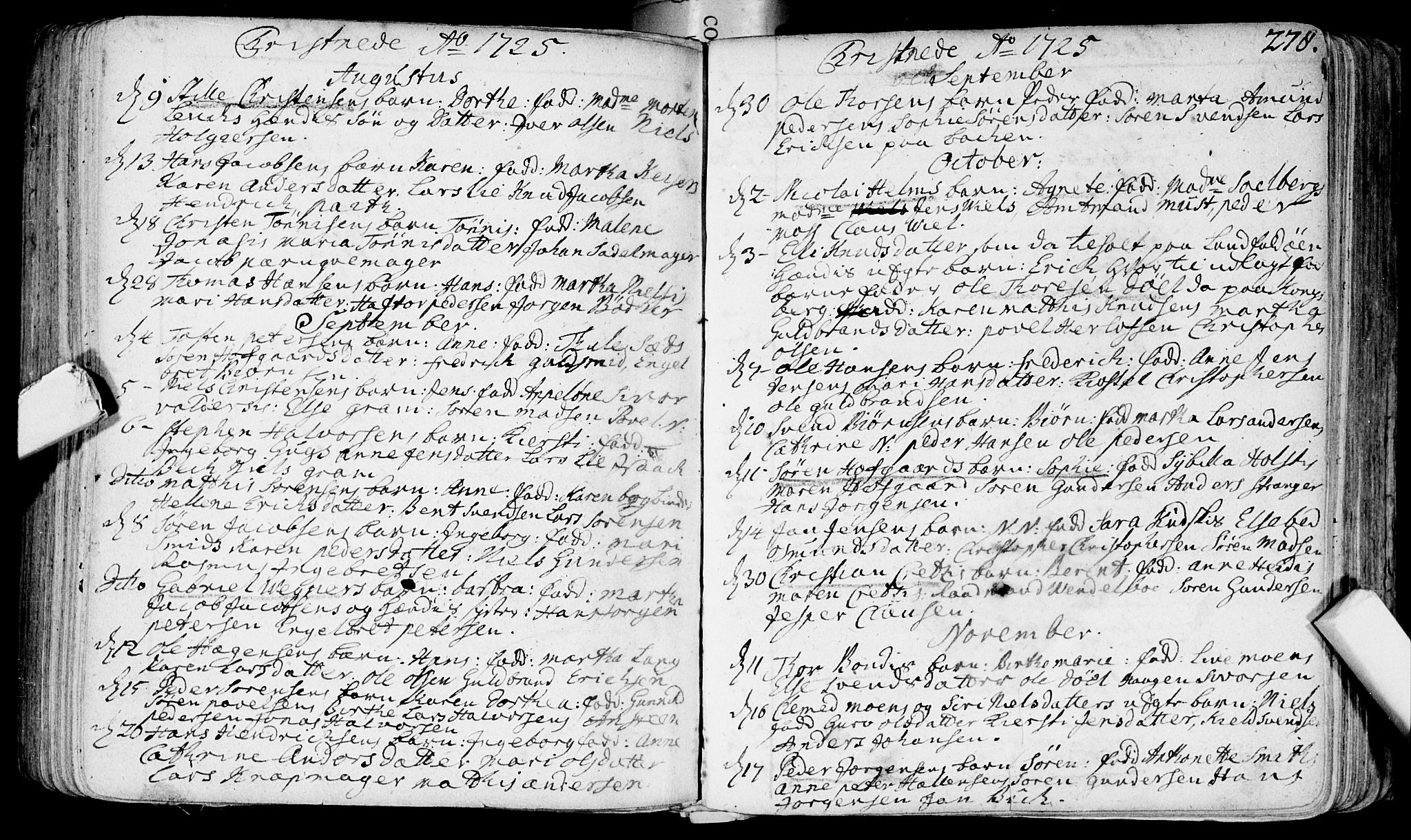 Bragernes kirkebøker, SAKO/A-6/F/Fa/L0003: Parish register (official) no. I 3, 1706-1734, p. 278