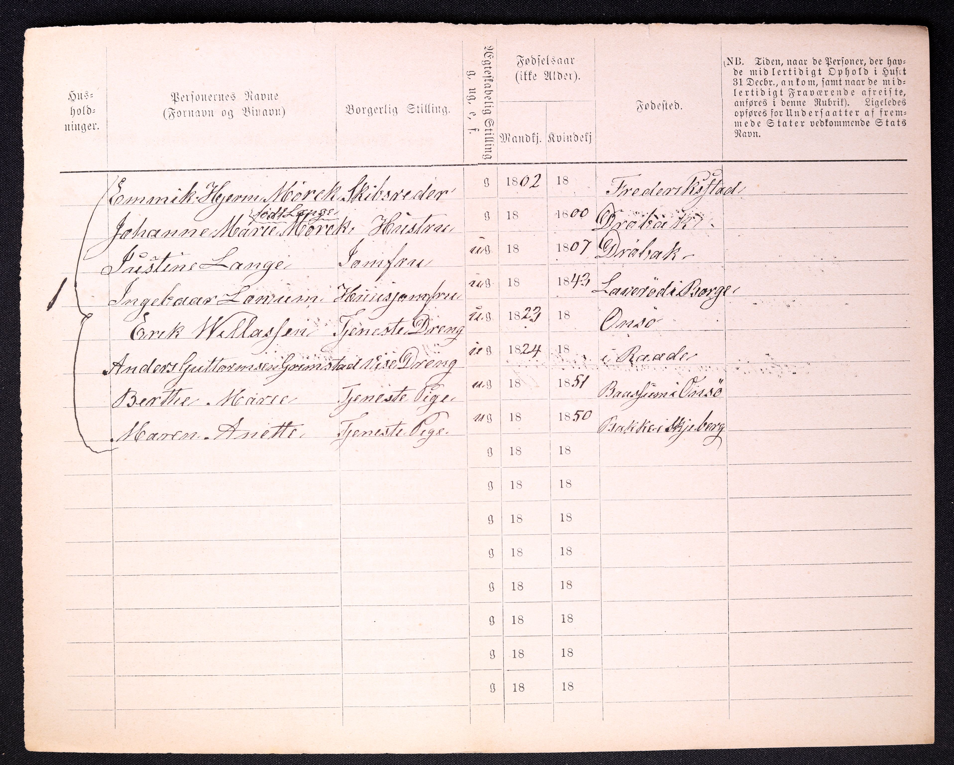 RA, 1870 census for 0103 Fredrikstad, 1870, p. 1476