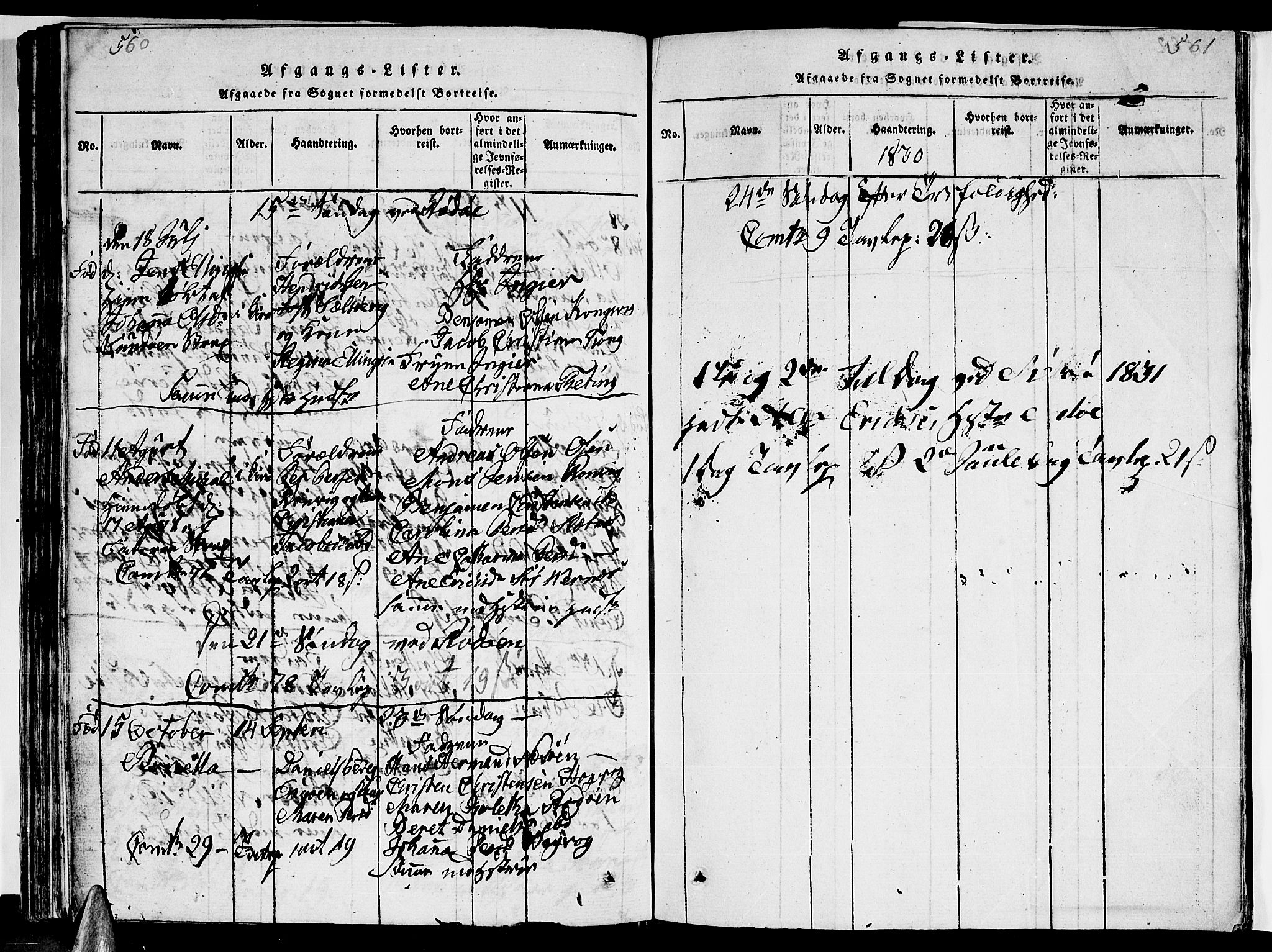 Ministerialprotokoller, klokkerbøker og fødselsregistre - Nordland, AV/SAT-A-1459/841/L0616: Parish register (copy) no. 841C01 /1, 1820-1832, p. 560-561