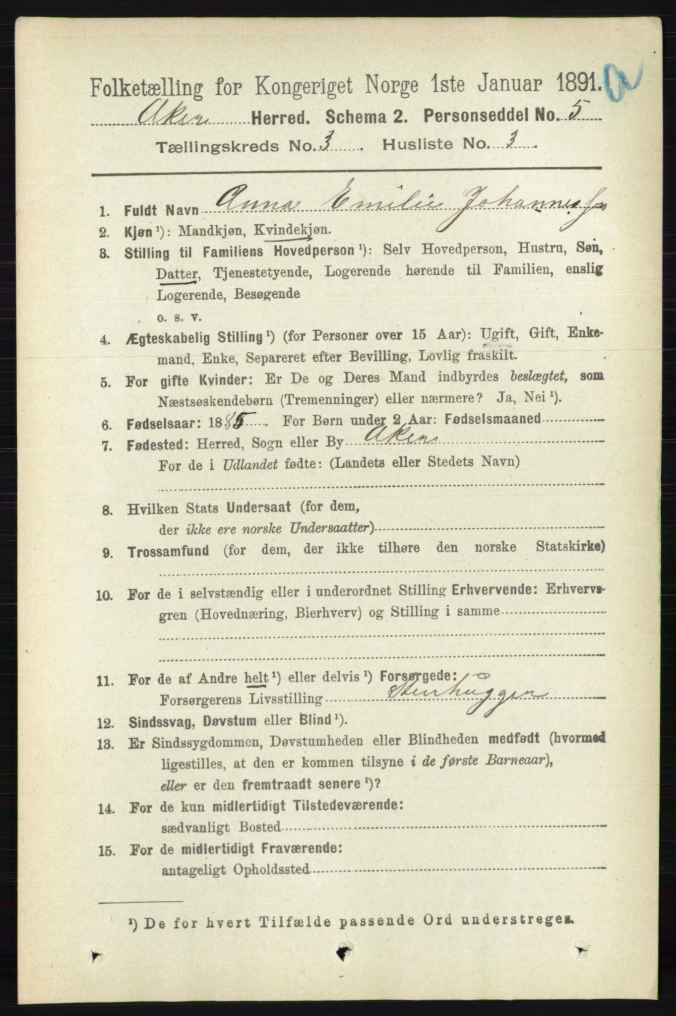 RA, 1891 census for 0218 Aker, 1891, p. 2939