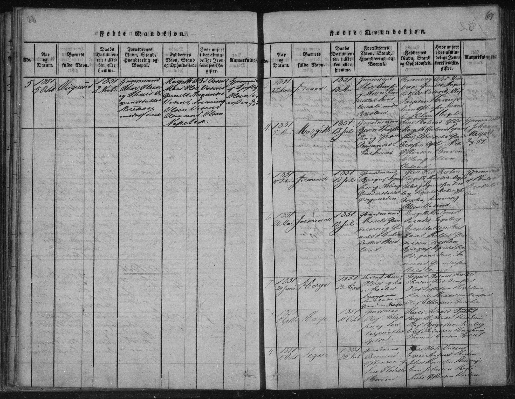 Lårdal kirkebøker, SAKO/A-284/F/Fc/L0001: Parish register (official) no. III 1, 1815-1860, p. 67