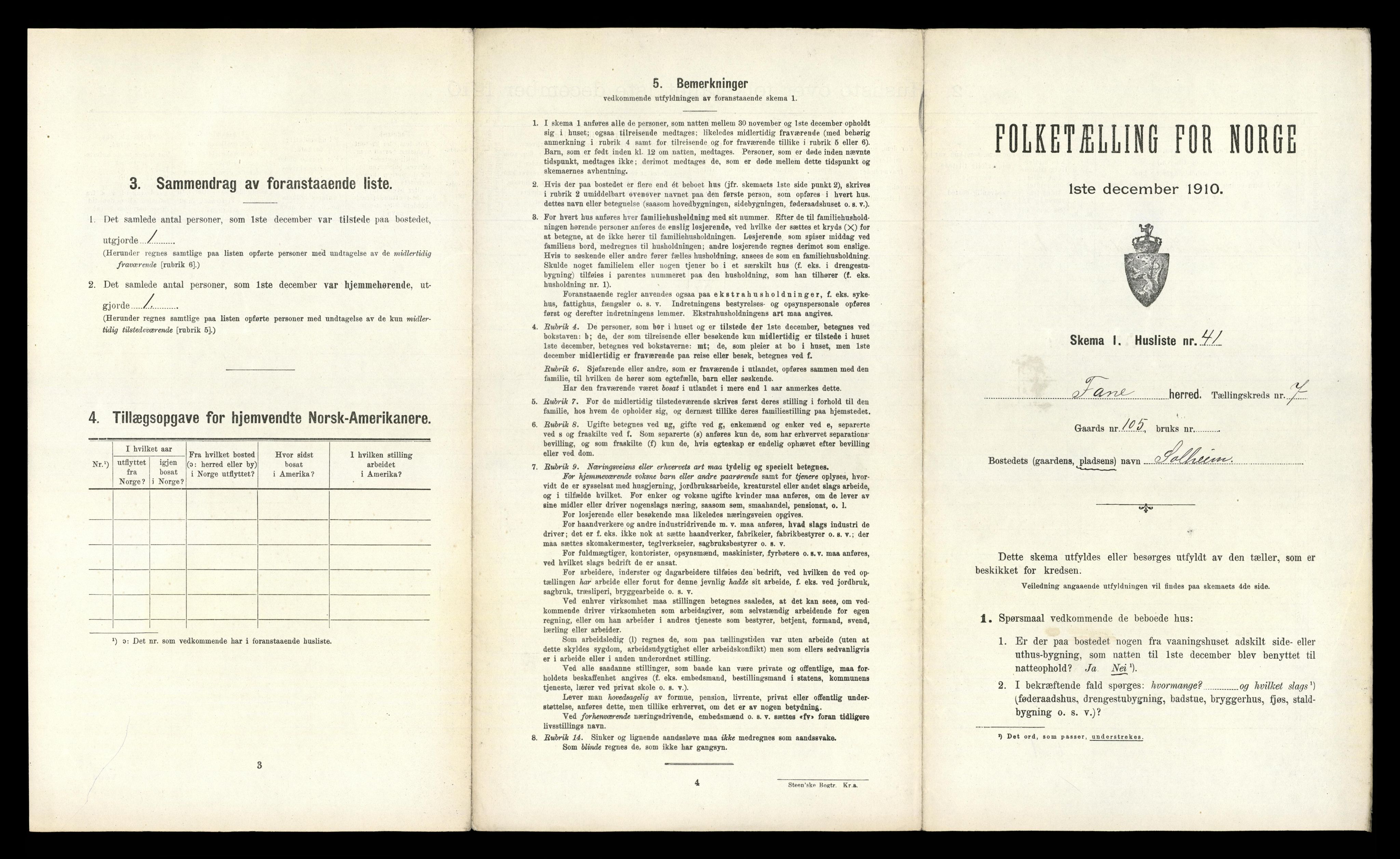 RA, 1910 census for Fana, 1910, p. 741