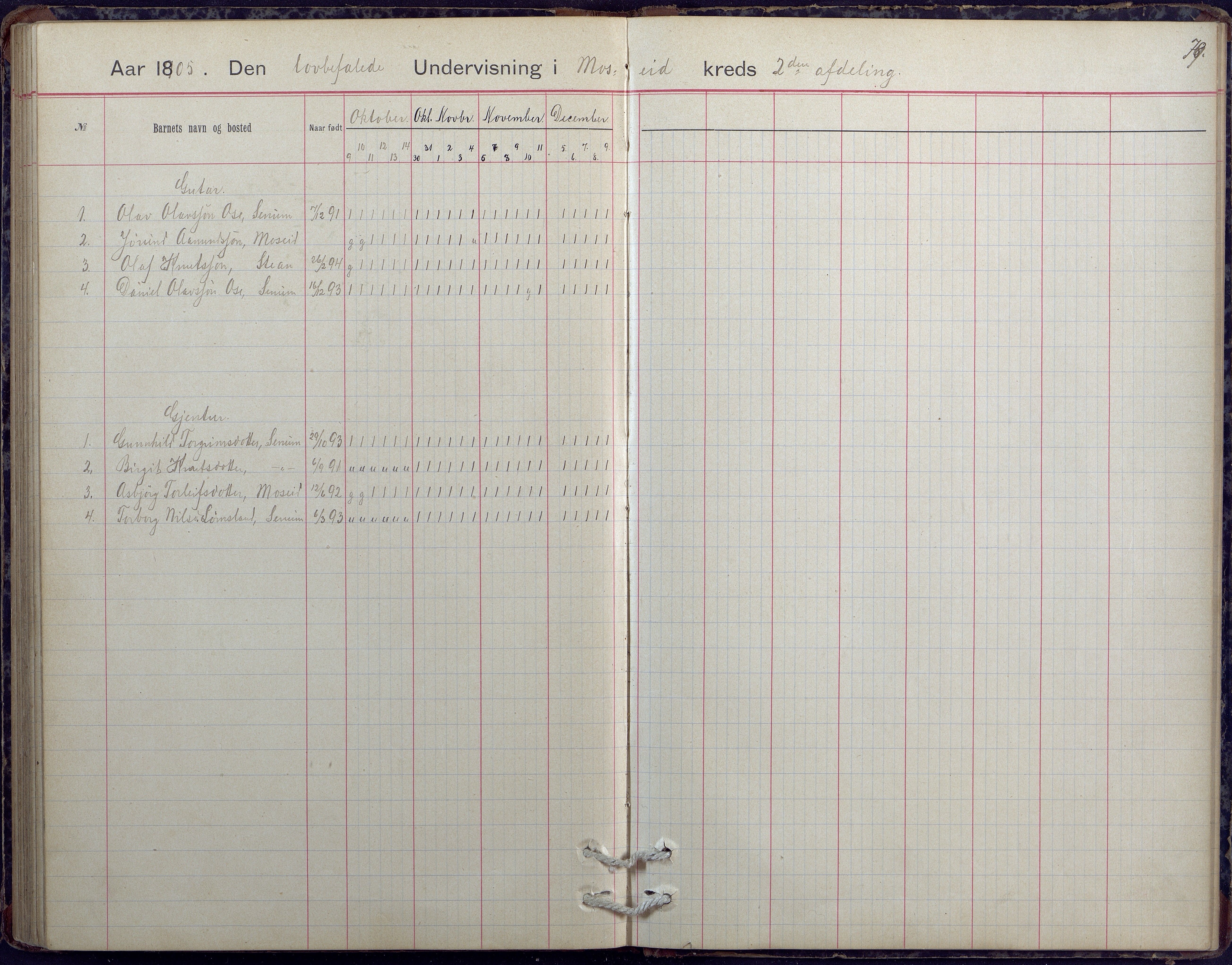 Hornnes kommune, Moi, Moseid, Kjetså skolekretser, AAKS/KA0936-550e/F1/L0005: Dagbok. Moseid, Moi, 1892-1908, p. 79