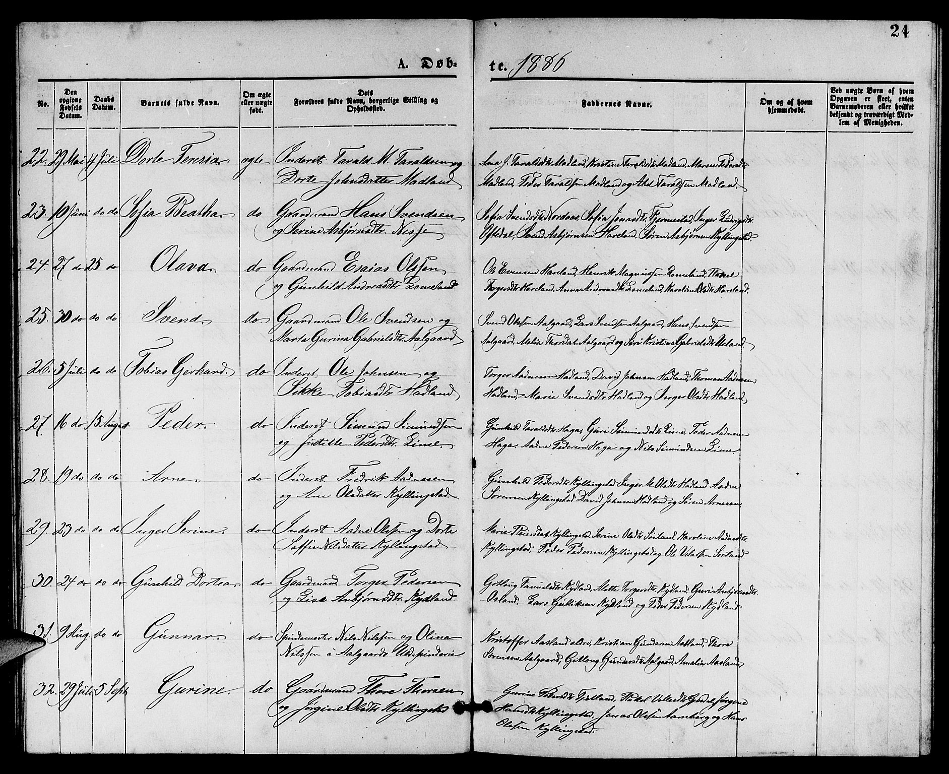 Lye sokneprestkontor, AV/SAST-A-101794/001/30BB/L0005: Parish register (copy) no. B 5, 1875-1886, p. 24