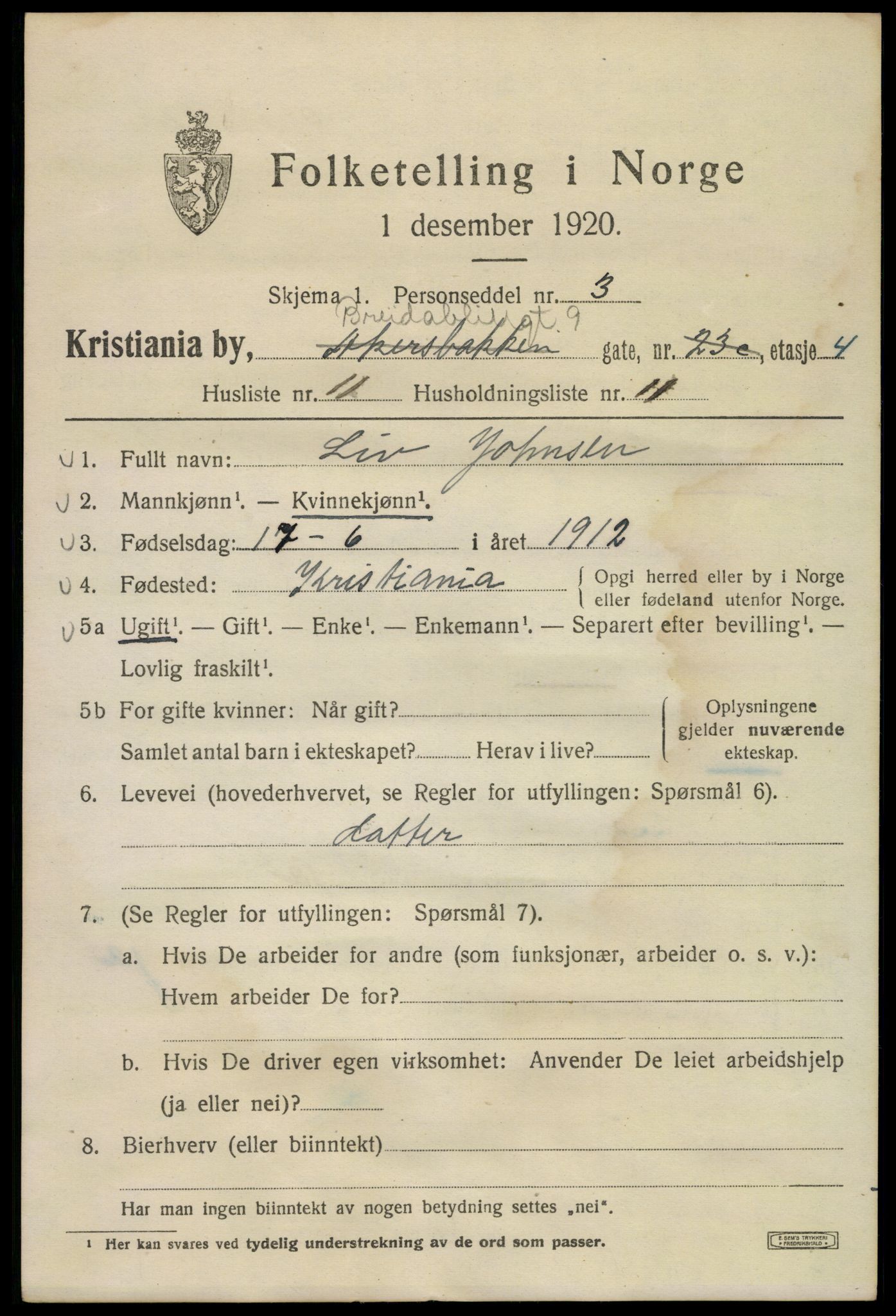 SAO, 1920 census for Kristiania, 1920, p. 171759