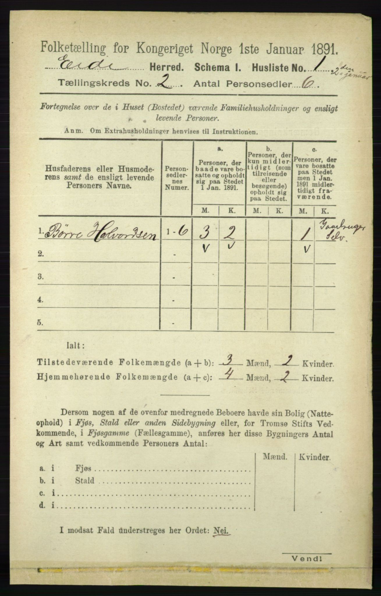 RA, 1891 census for 0925 Eide, 1891, p. 281