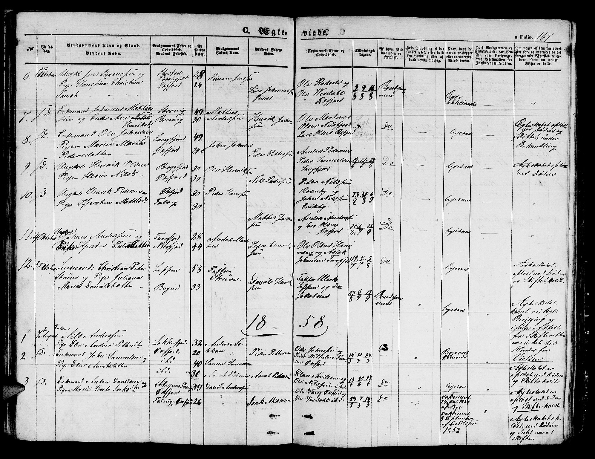 Loppa sokneprestkontor, SATØ/S-1339/H/Hb/L0002klokker: Parish register (copy) no. 2, 1850-1880, p. 167