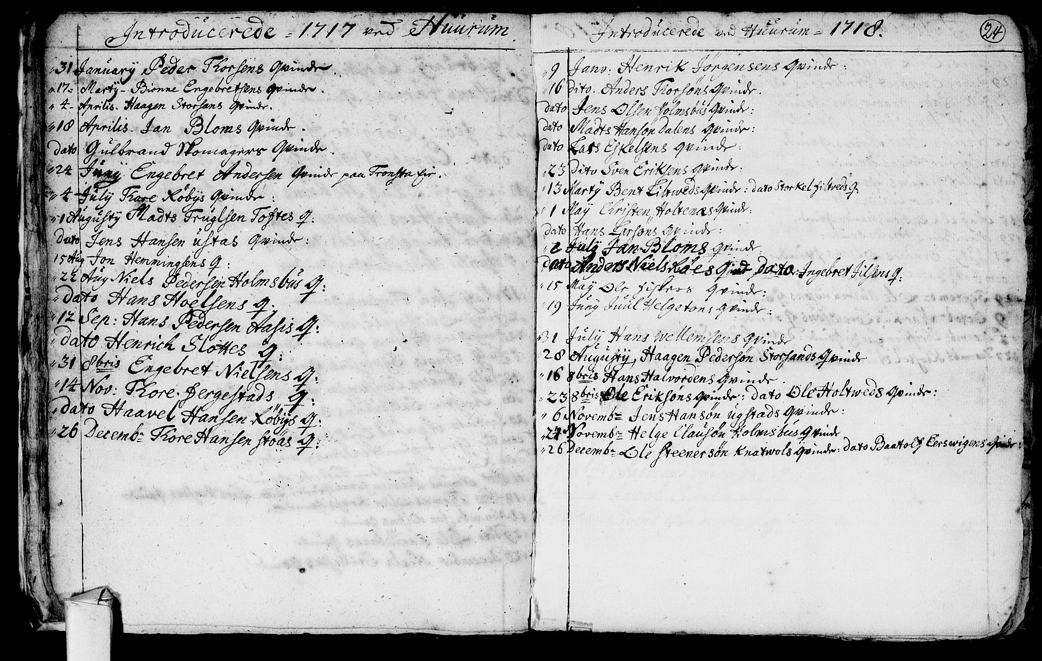 Hurum kirkebøker, AV/SAKO-A-229/F/Fa/L0001: Parish register (official) no. 1, 1715-1732, p. 24