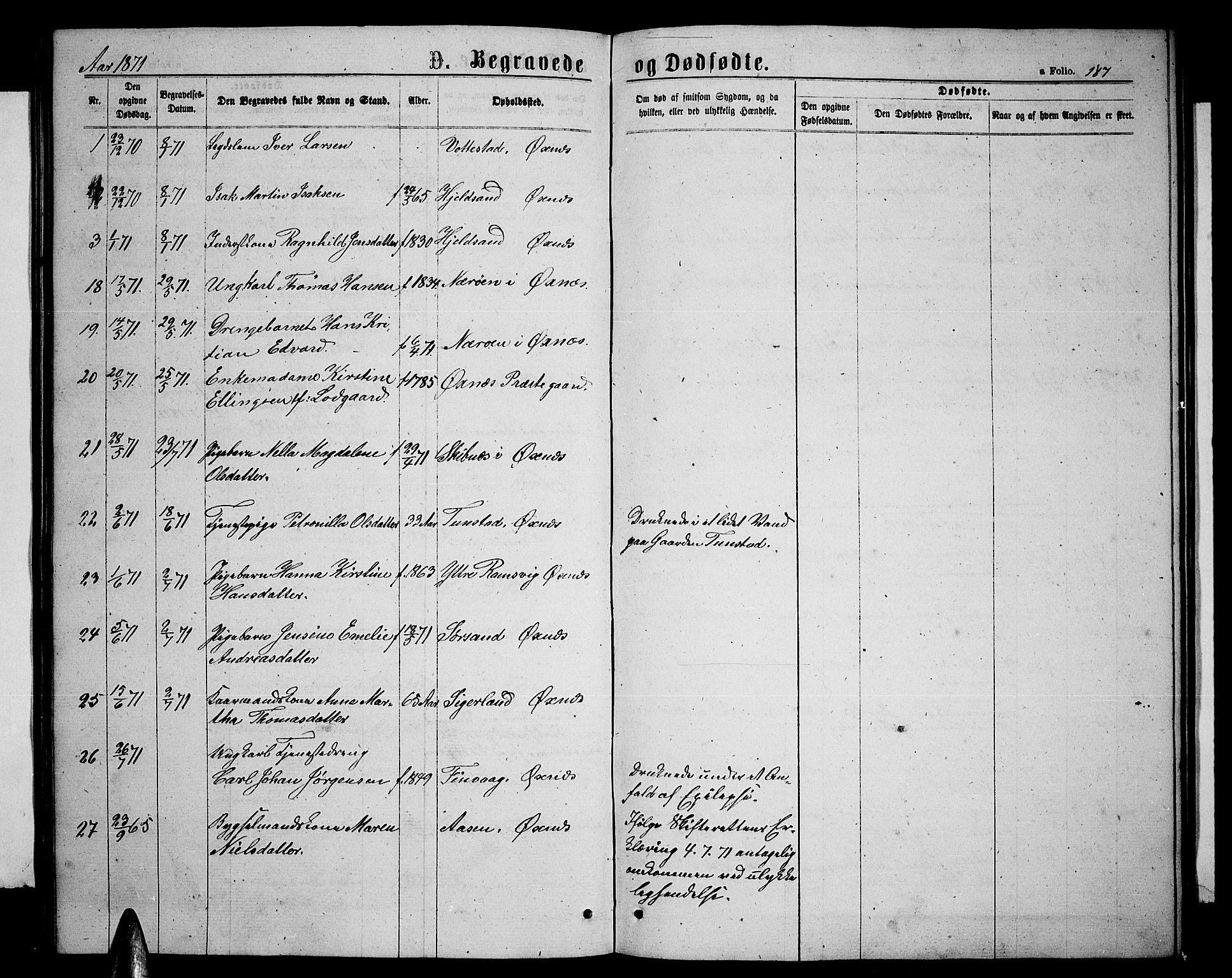 Ministerialprotokoller, klokkerbøker og fødselsregistre - Nordland, AV/SAT-A-1459/893/L1348: Parish register (copy) no. 893C03, 1867-1877, p. 187