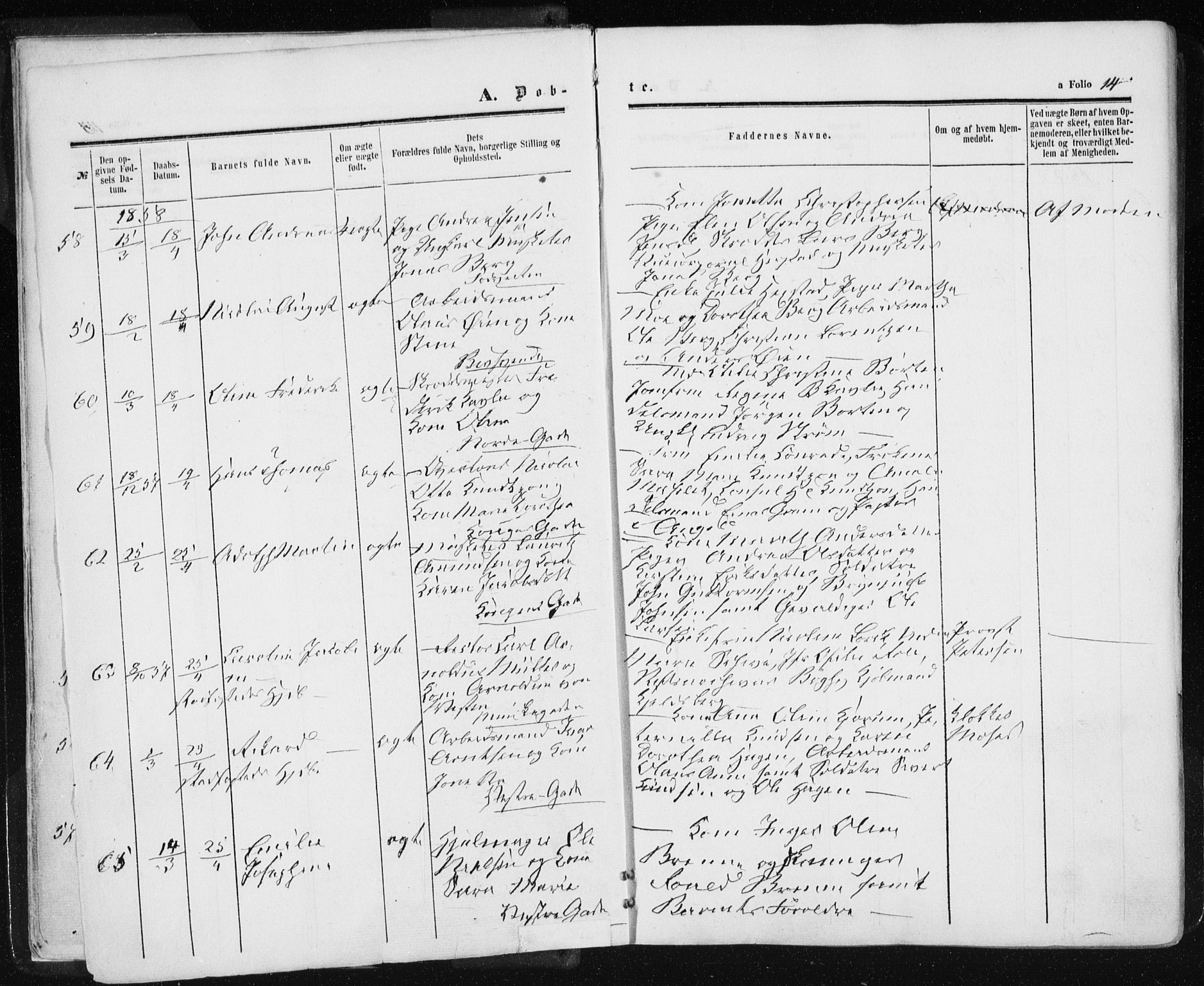 Ministerialprotokoller, klokkerbøker og fødselsregistre - Sør-Trøndelag, AV/SAT-A-1456/601/L0053: Parish register (official) no. 601A21, 1857-1865, p. 14