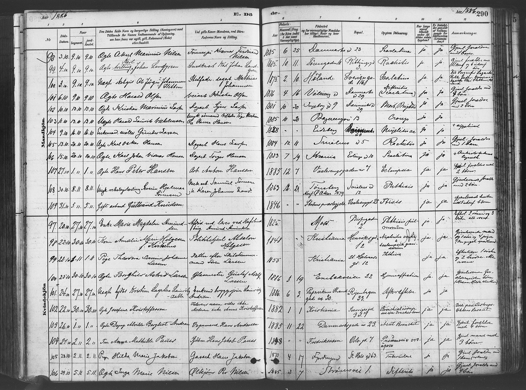 Gamlebyen prestekontor Kirkebøker, SAO/A-10884/F/Fa/L0006: Parish register (official) no. 6, 1881-1890, p. 290