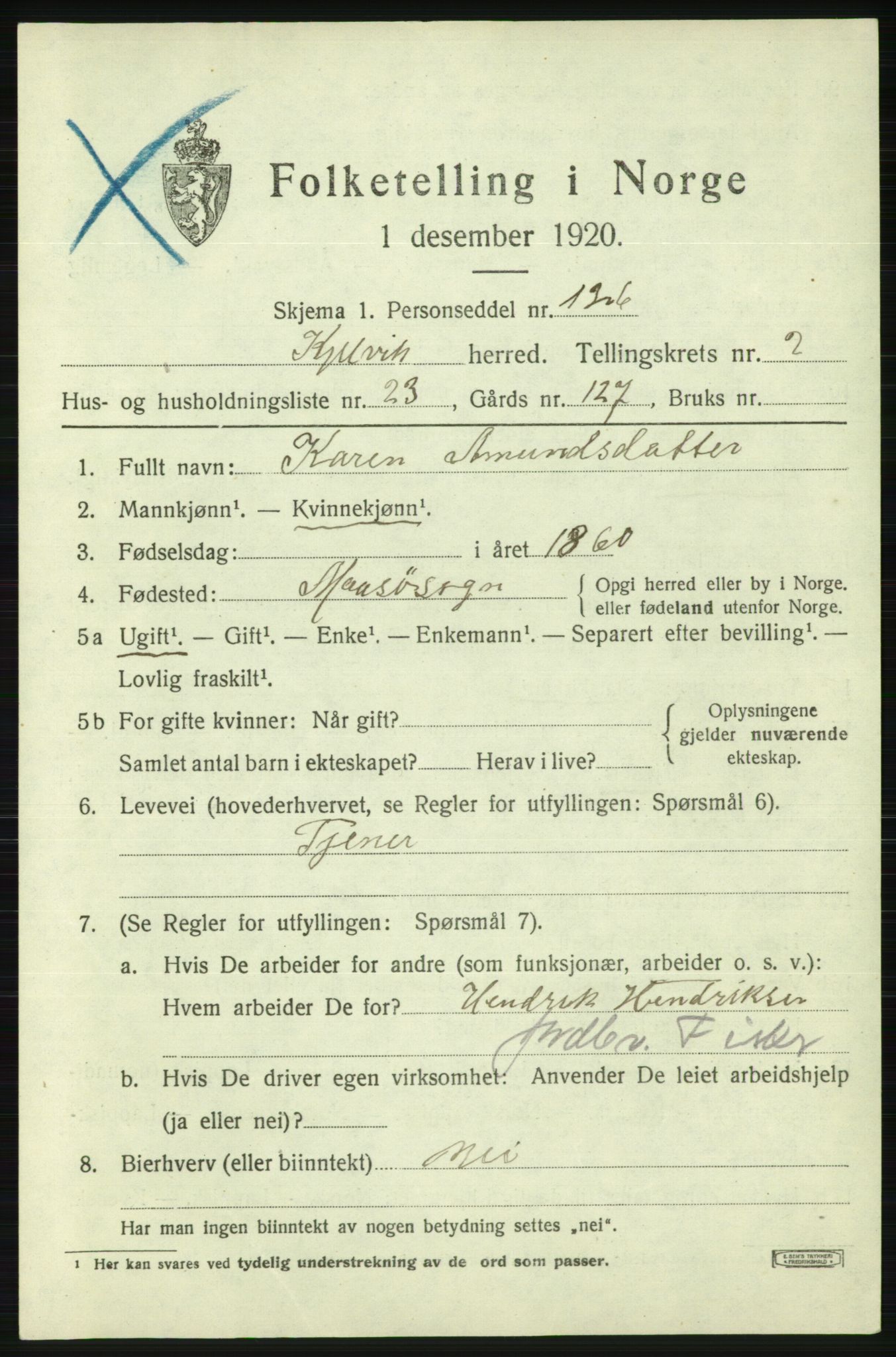 SATØ, 1920 census for Kjelvik, 1920, p. 1637