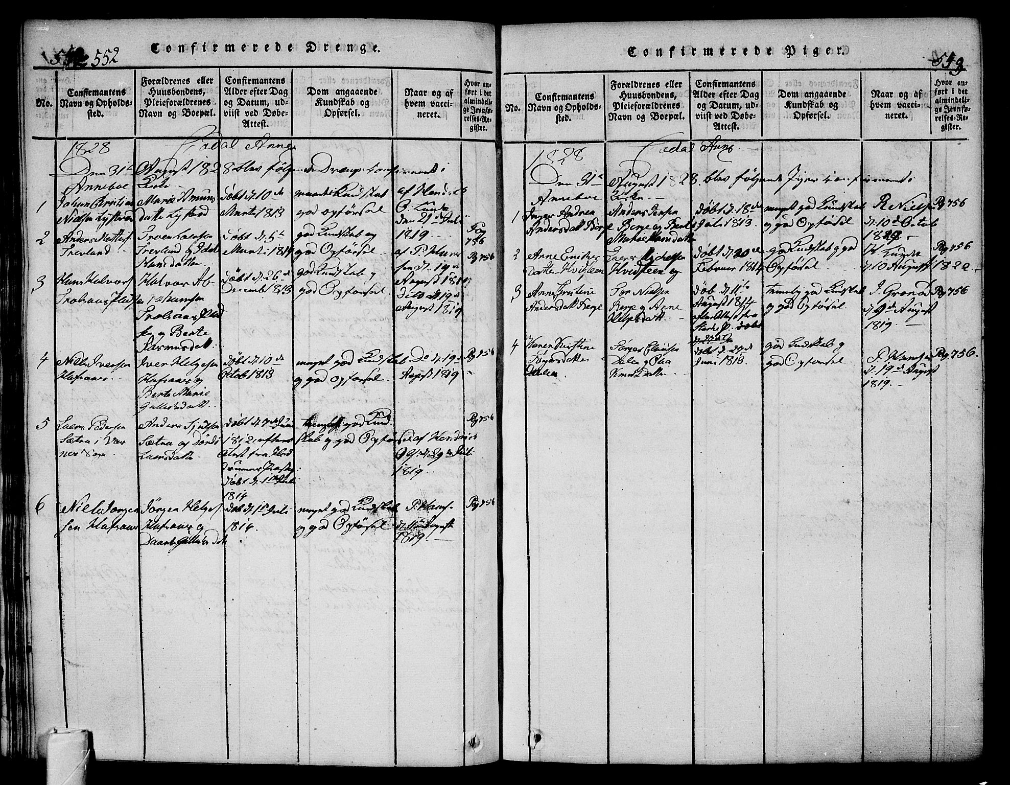 Andebu kirkebøker, AV/SAKO-A-336/G/Ga/L0002: Parish register (copy) no. I 2 /3, 1823-1832, p. 552-553