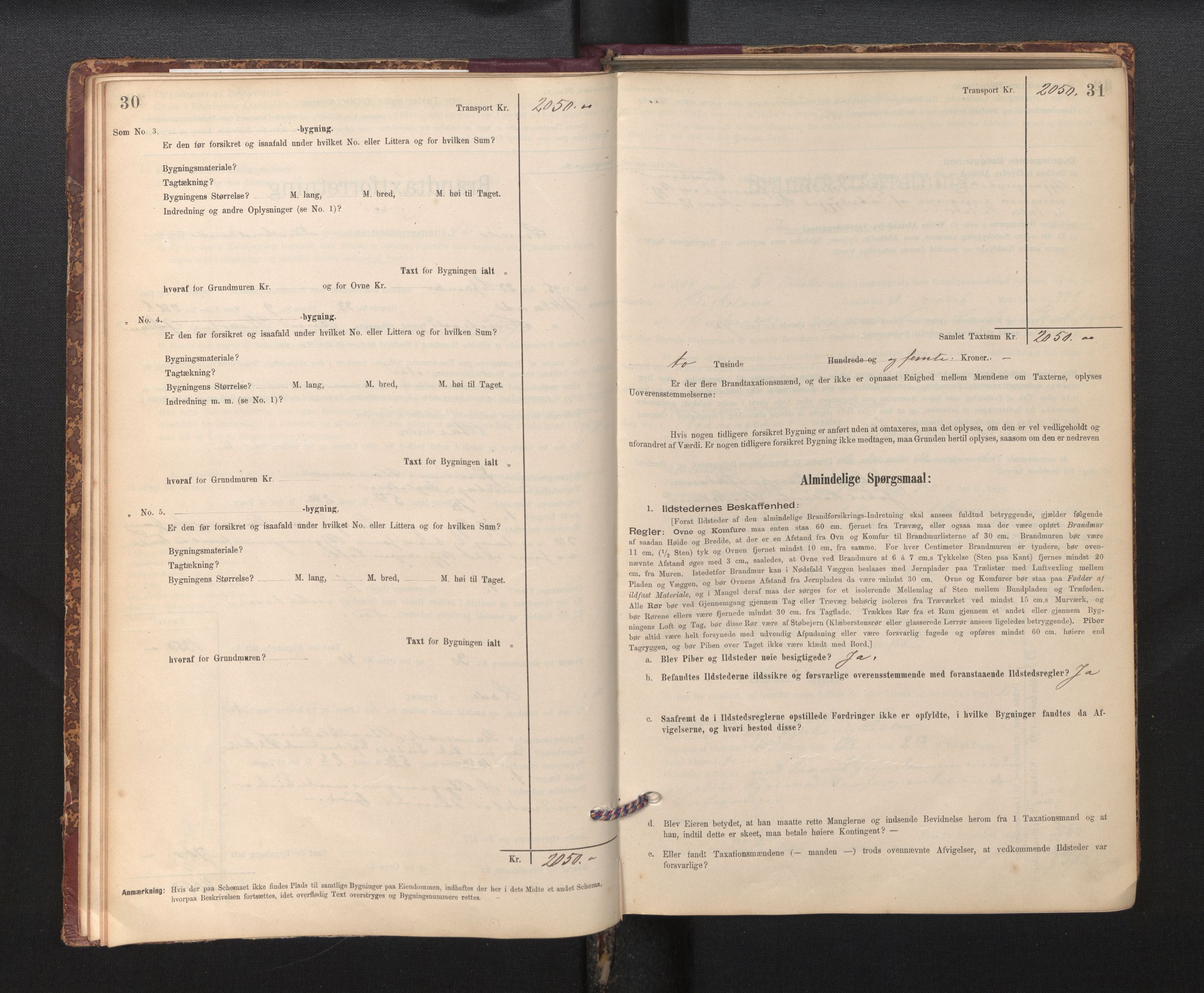 Lensmannen i Sund og Austevoll, AV/SAB-A-35201/0012/L0003: Branntakstprotokoll, skjematakst, 1894-1917, p. 30-31