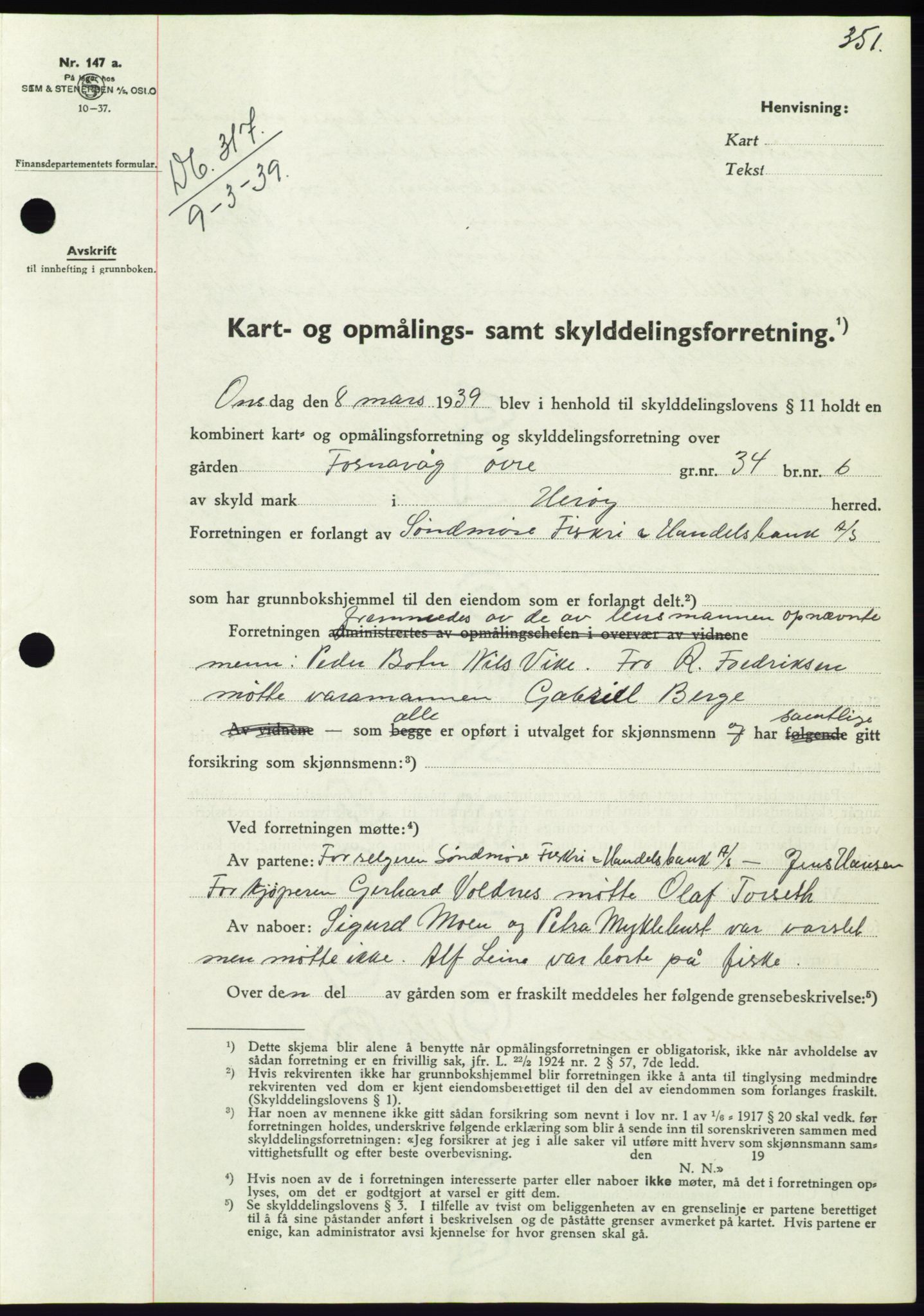 Søre Sunnmøre sorenskriveri, AV/SAT-A-4122/1/2/2C/L0067: Mortgage book no. 61, 1938-1939, Diary no: : 317/1939