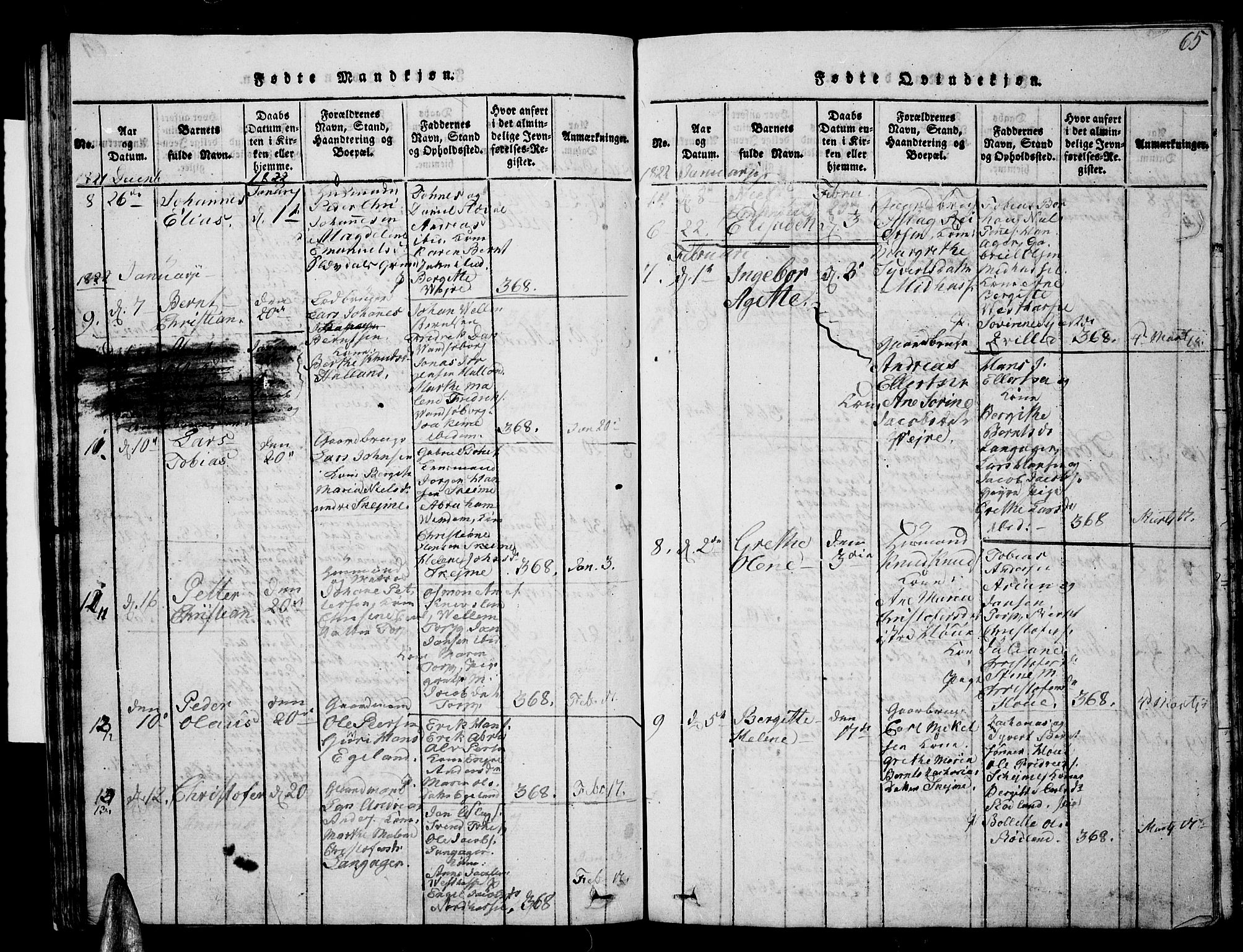 Lista sokneprestkontor, AV/SAK-1111-0027/F/Fb/L0001: Parish register (copy) no. B 1, 1816-1832, p. 65