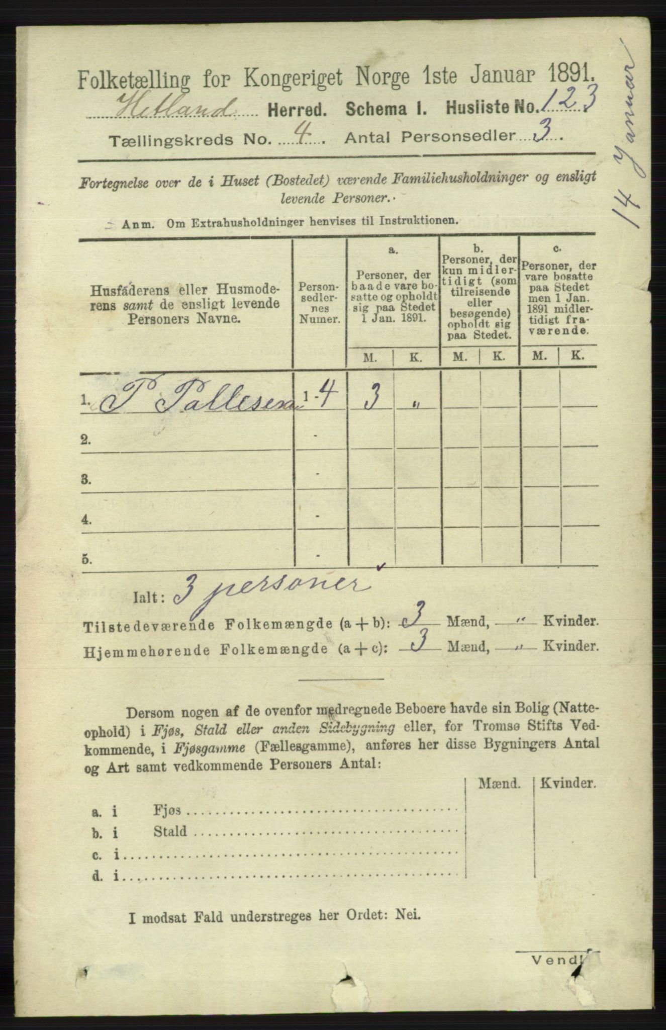 RA, 1891 census for 1126 Hetland, 1891, p. 1981