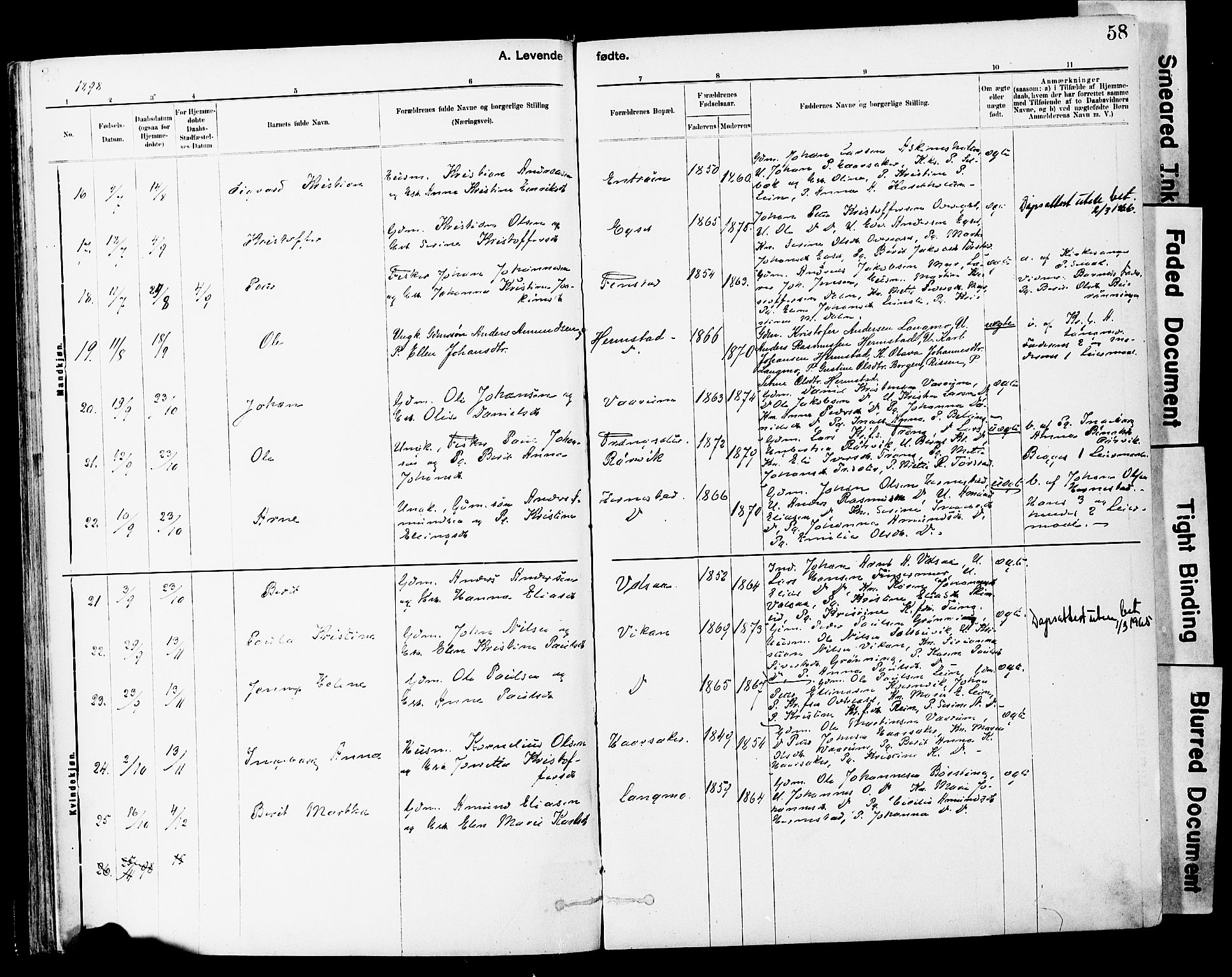 Ministerialprotokoller, klokkerbøker og fødselsregistre - Sør-Trøndelag, AV/SAT-A-1456/646/L0615: Parish register (official) no. 646A13, 1885-1900, p. 58