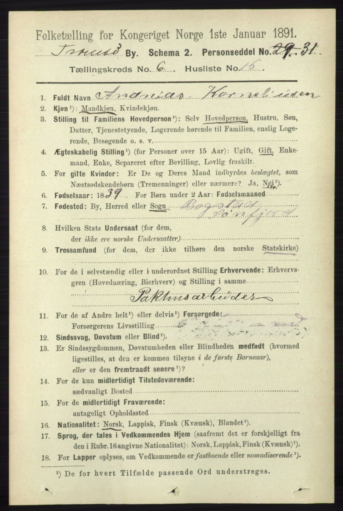 RA, 1891 census for 1902 Tromsø, 1891, p. 5760