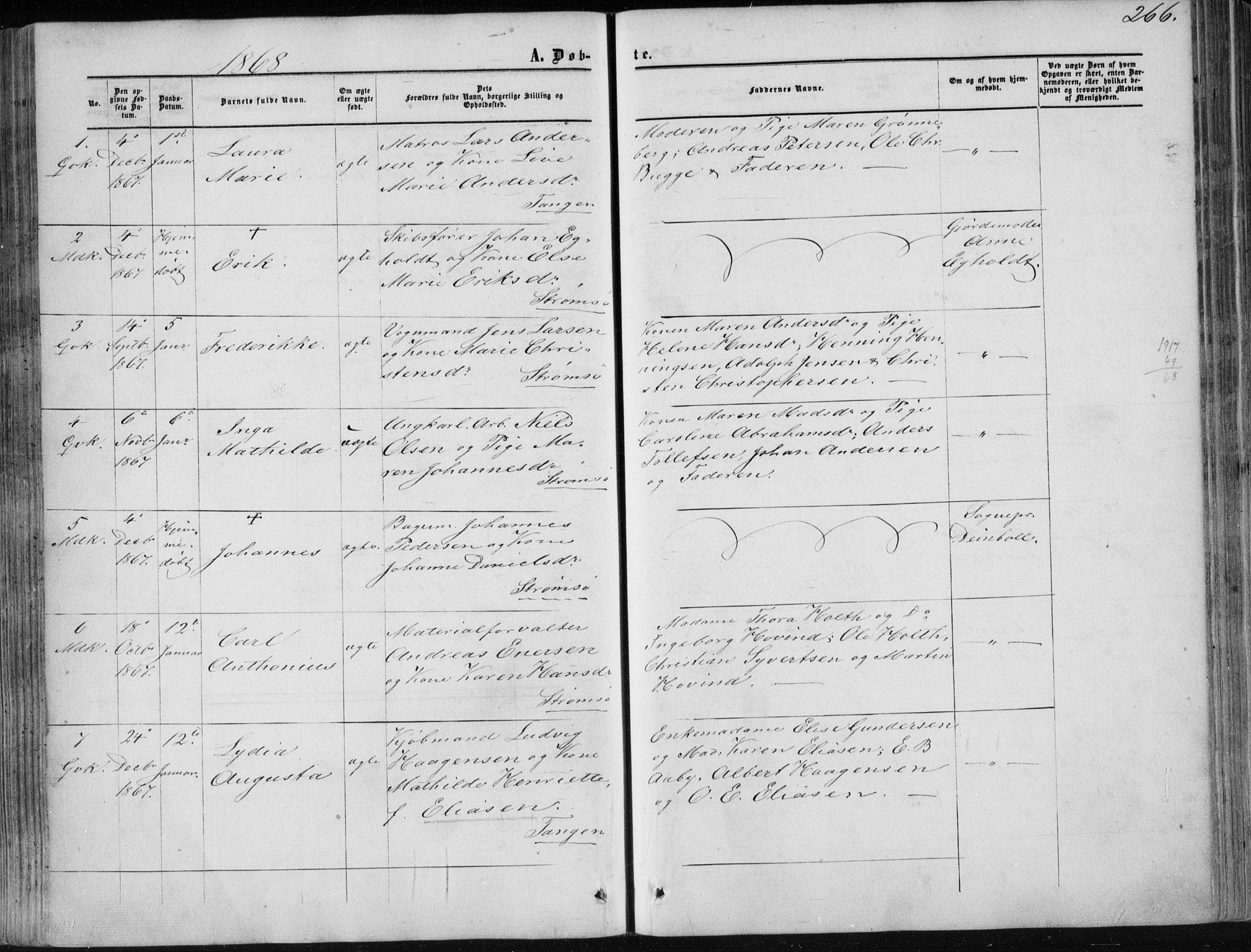 Strømsø kirkebøker, AV/SAKO-A-246/F/Fa/L0015: Parish register (official) no. I 15, 1859-1868, p. 266