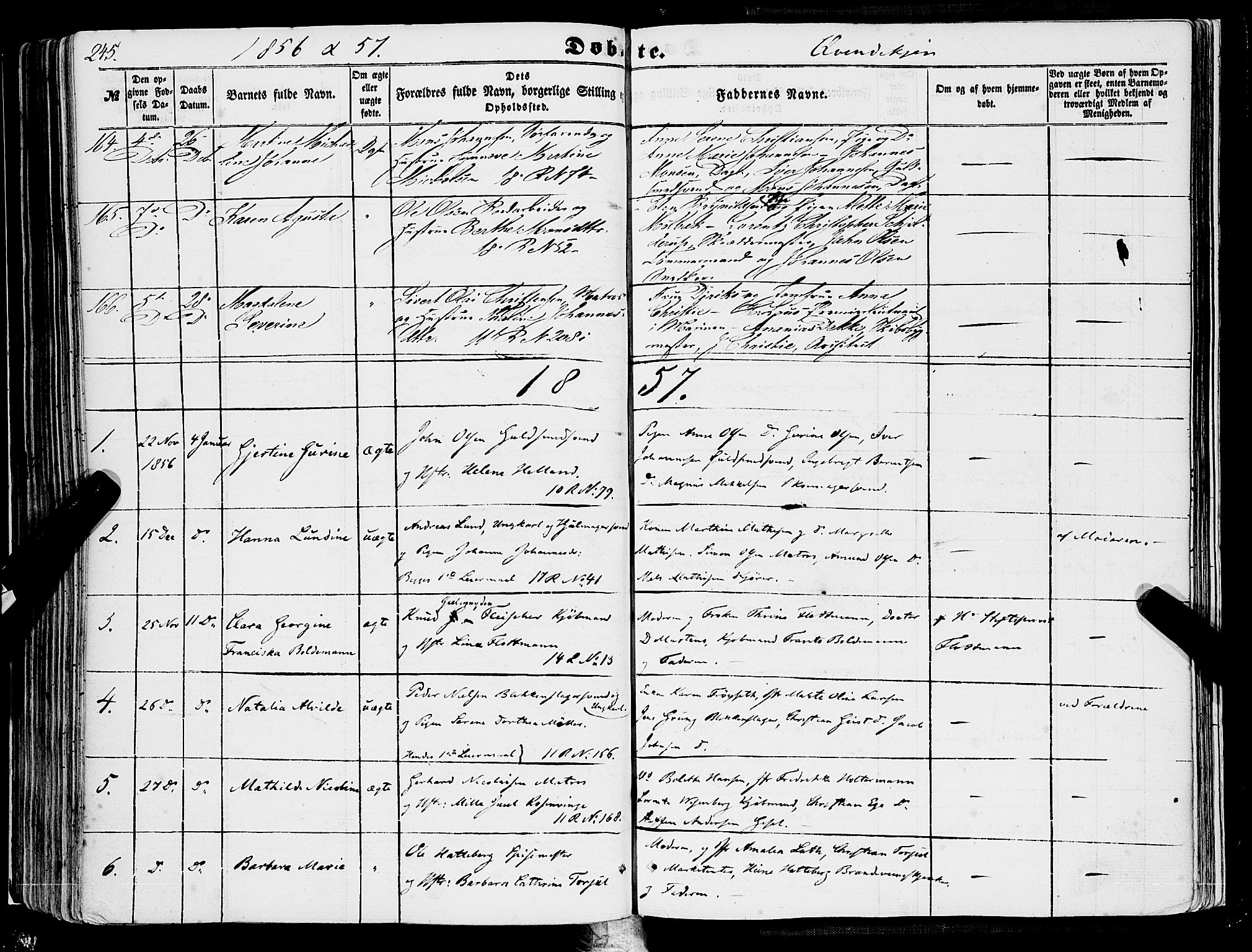 Domkirken sokneprestembete, SAB/A-74801/H/Haa/L0020: Parish register (official) no. B 3, 1851-1859, p. 245