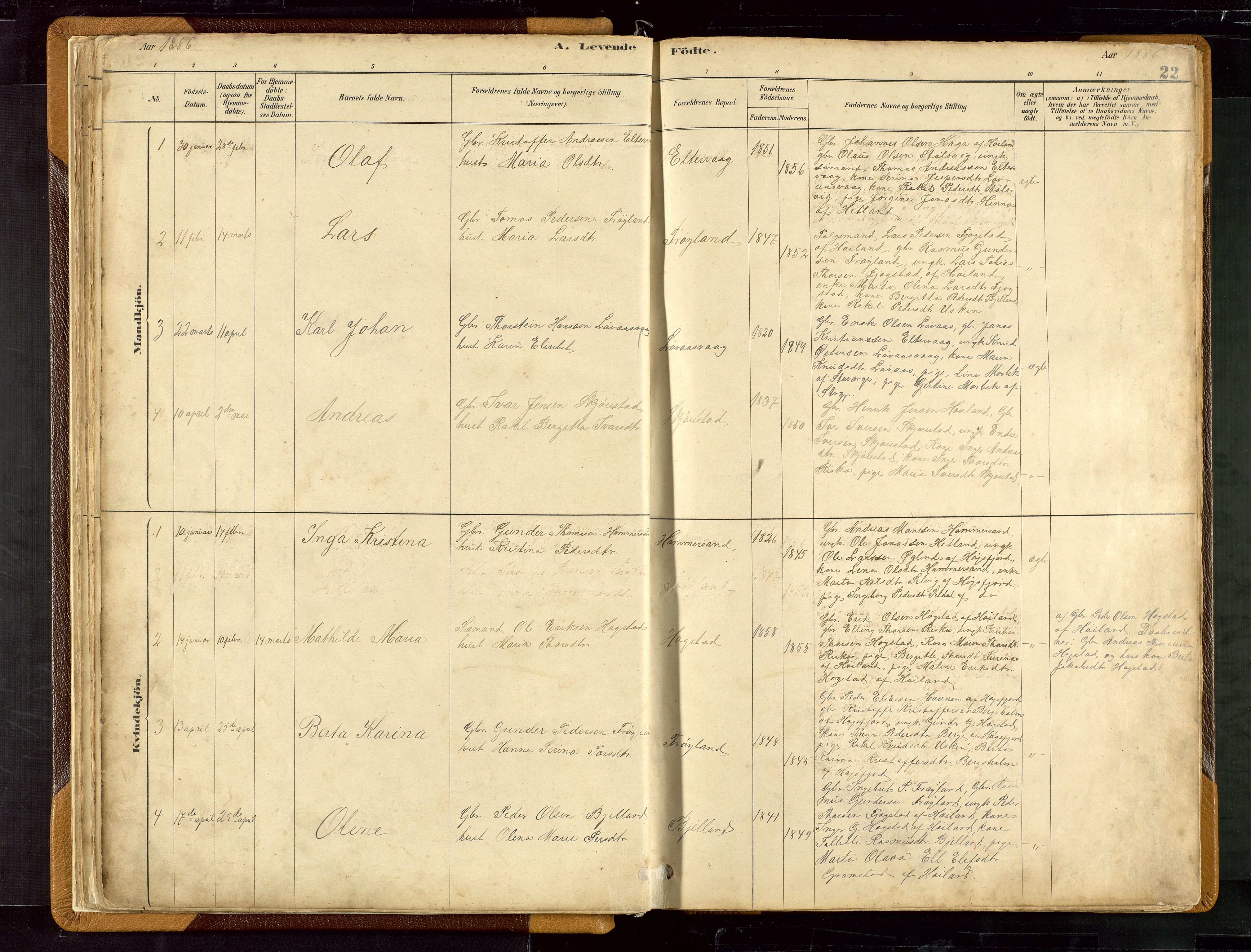 Hetland sokneprestkontor, SAST/A-101826/30/30BB/L0007: Parish register (copy) no. B 7, 1878-1910, p. 22