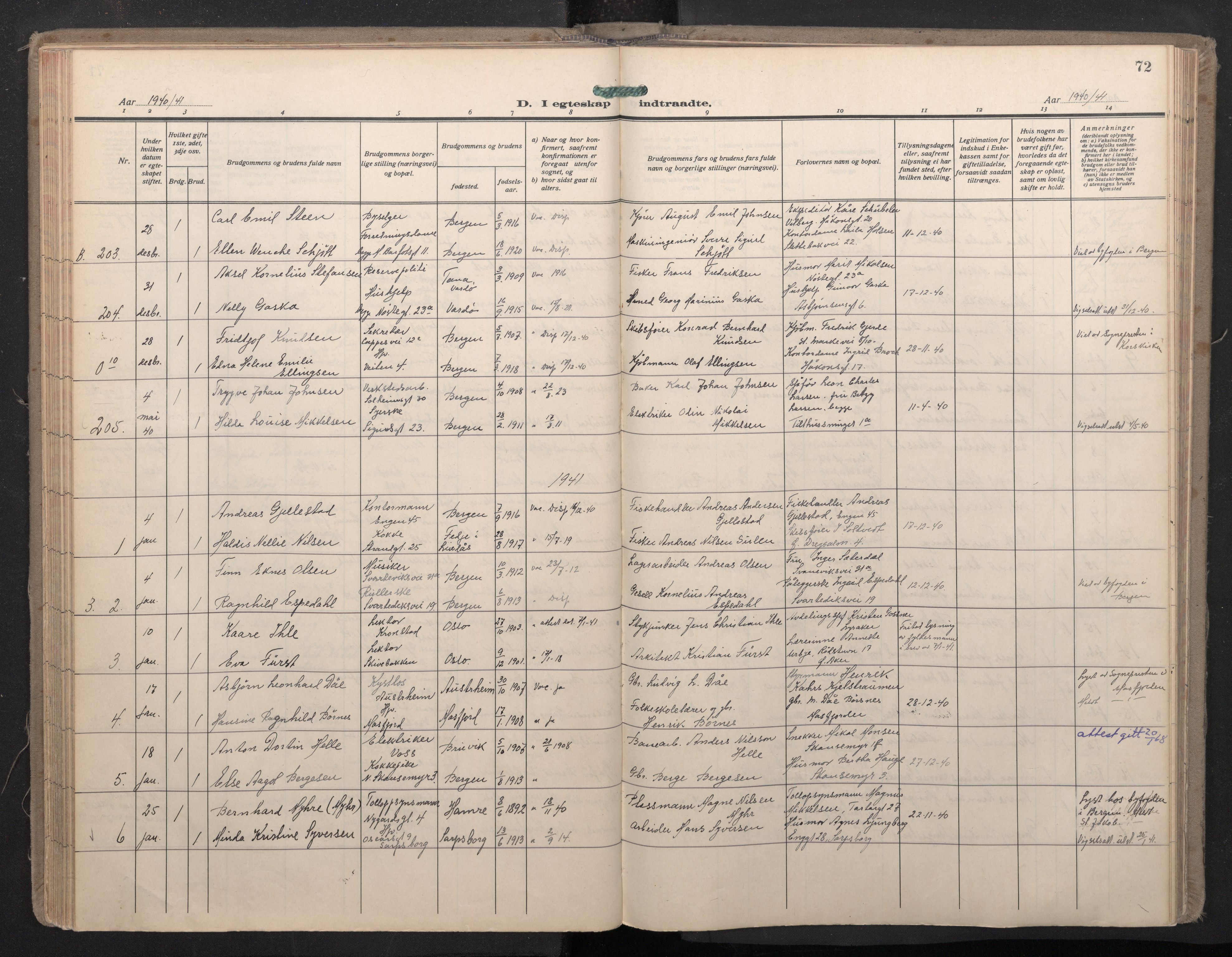 Domkirken sokneprestembete, SAB/A-74801/H/Haa: Parish register (official) no. D 7, 1937-1950, p. 71b-72a