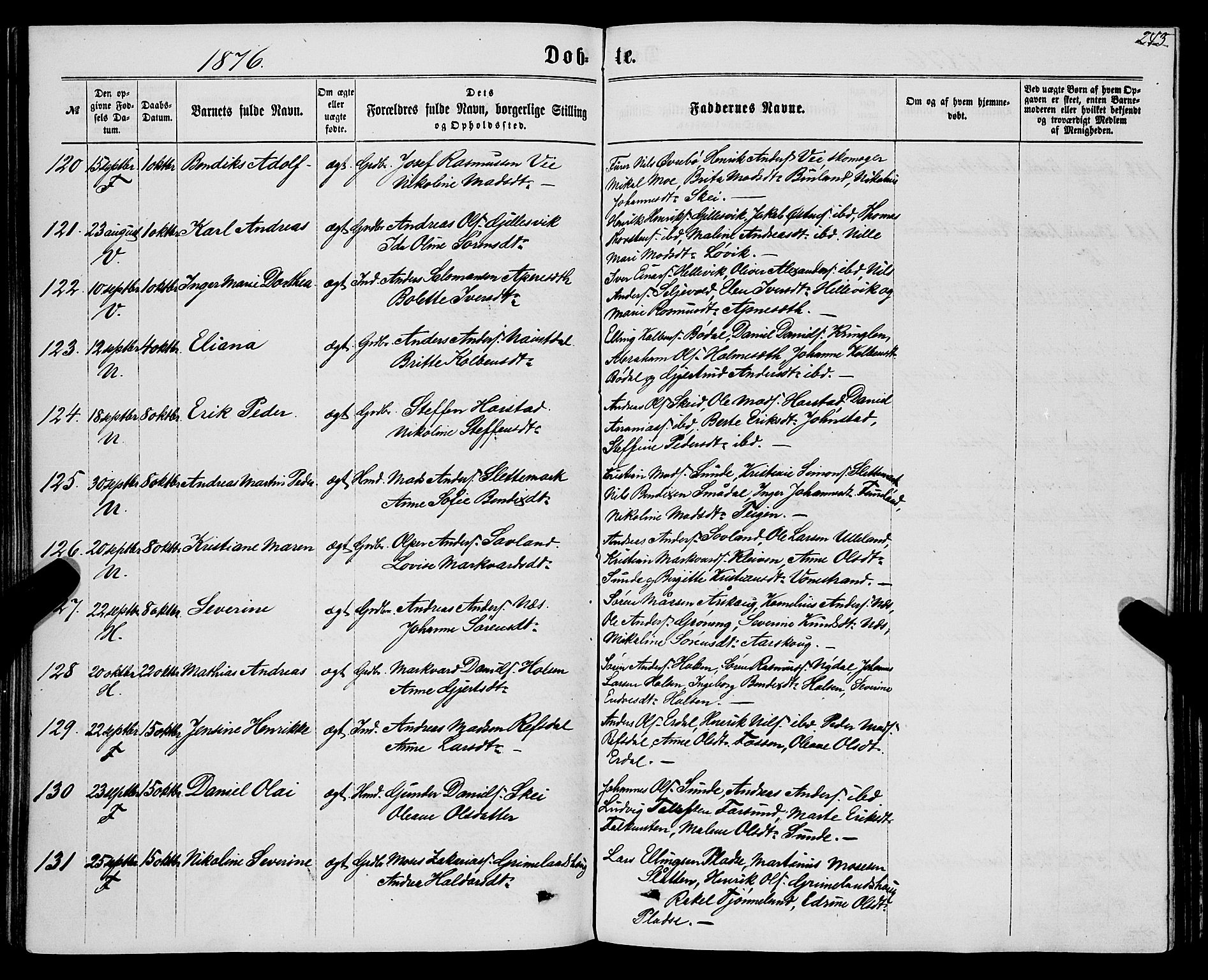 Førde sokneprestembete, SAB/A-79901/H/Haa/Haaa/L0009: Parish register (official) no. A 9, 1861-1877, p. 243