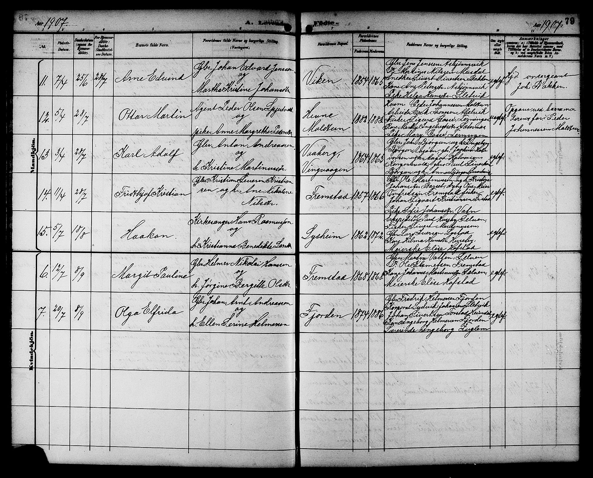 Ministerialprotokoller, klokkerbøker og fødselsregistre - Sør-Trøndelag, AV/SAT-A-1456/662/L0757: Parish register (copy) no. 662C02, 1892-1918, p. 79