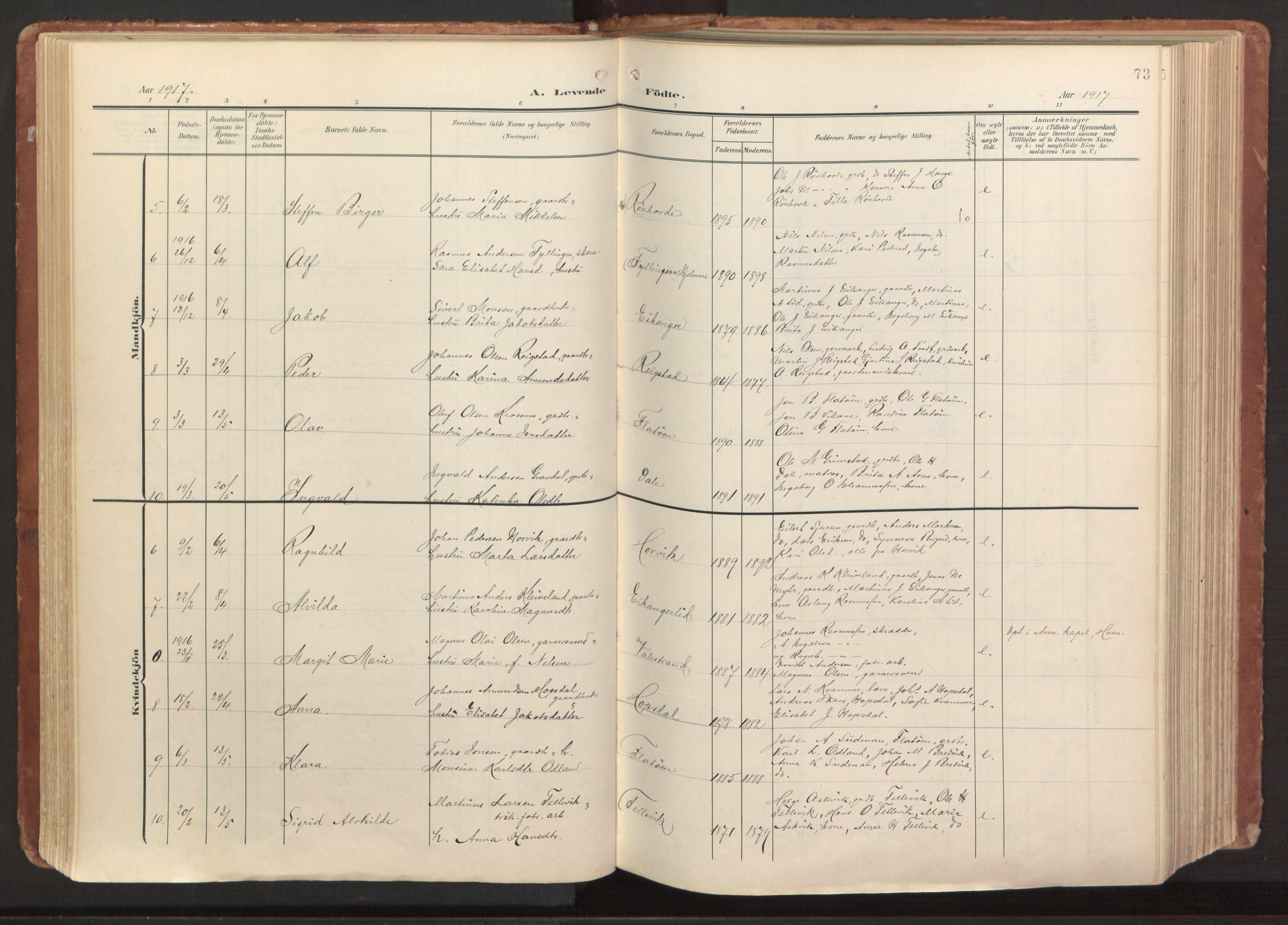 Hamre sokneprestembete, AV/SAB-A-75501/H/Ha/Haa/Haab/L0002: Parish register (official) no. B 2, 1905-1924, p. 73