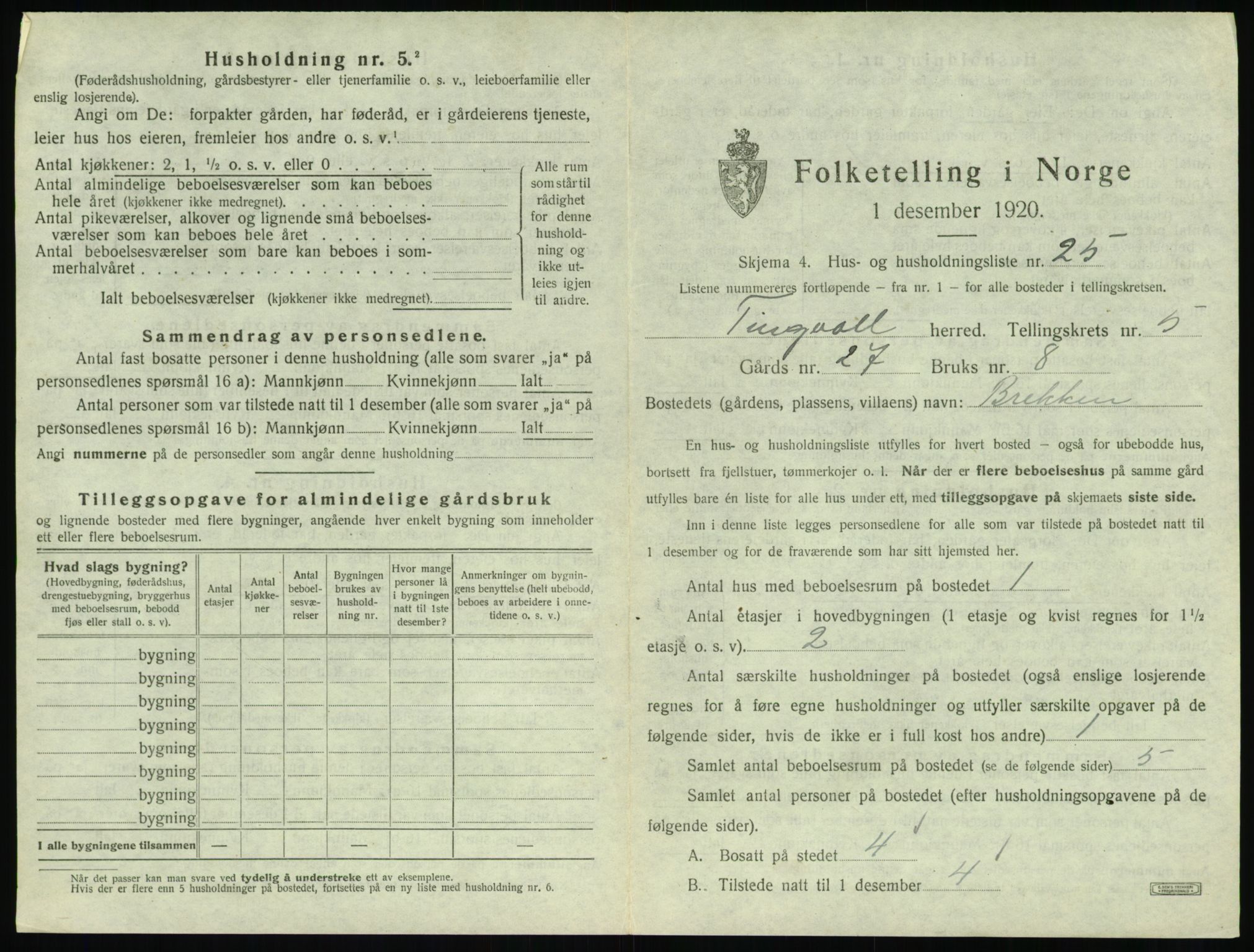 SAT, 1920 census for Tingvoll, 1920, p. 288