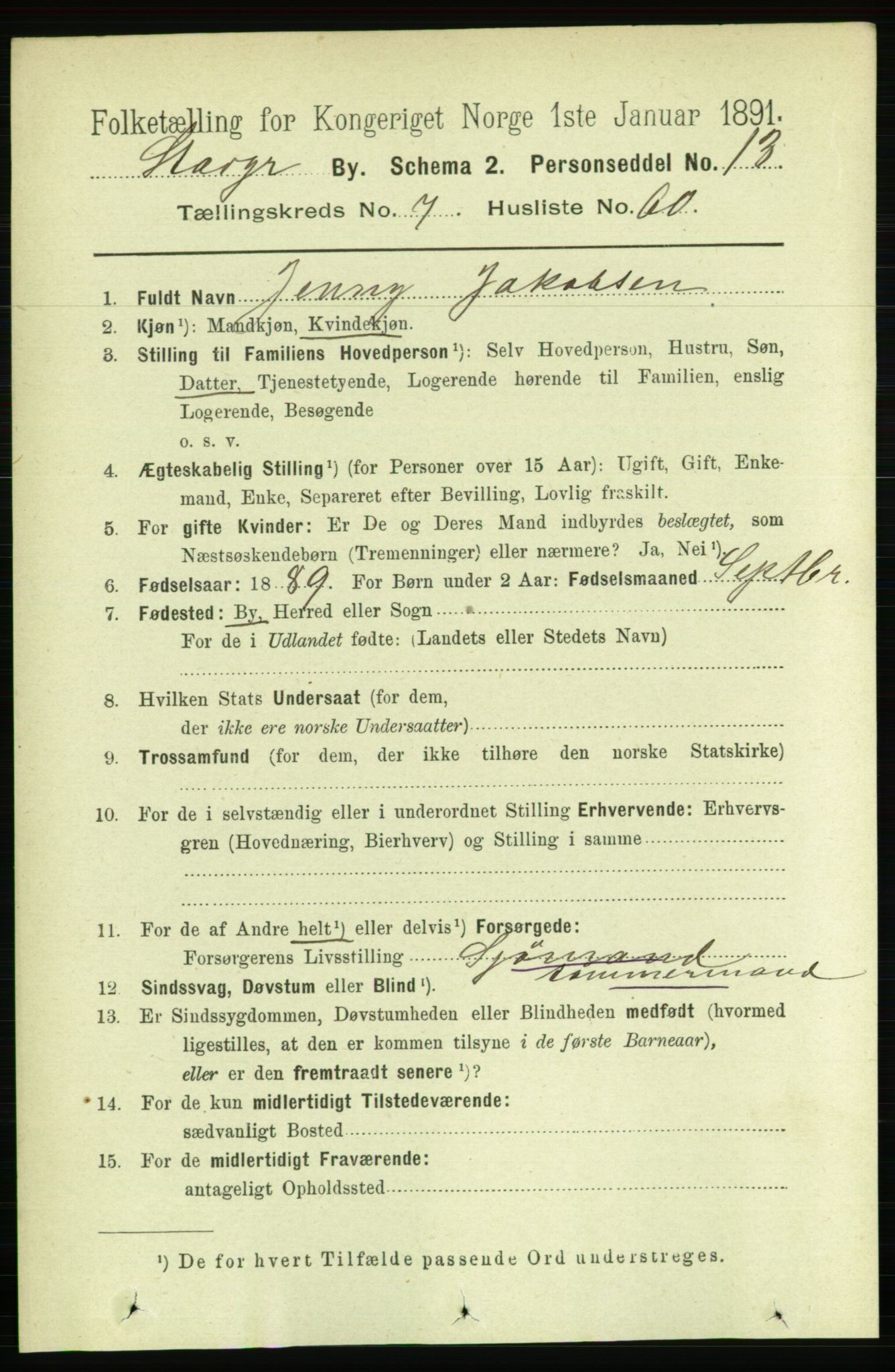 RA, 1891 census for 1103 Stavanger, 1891, p. 11579