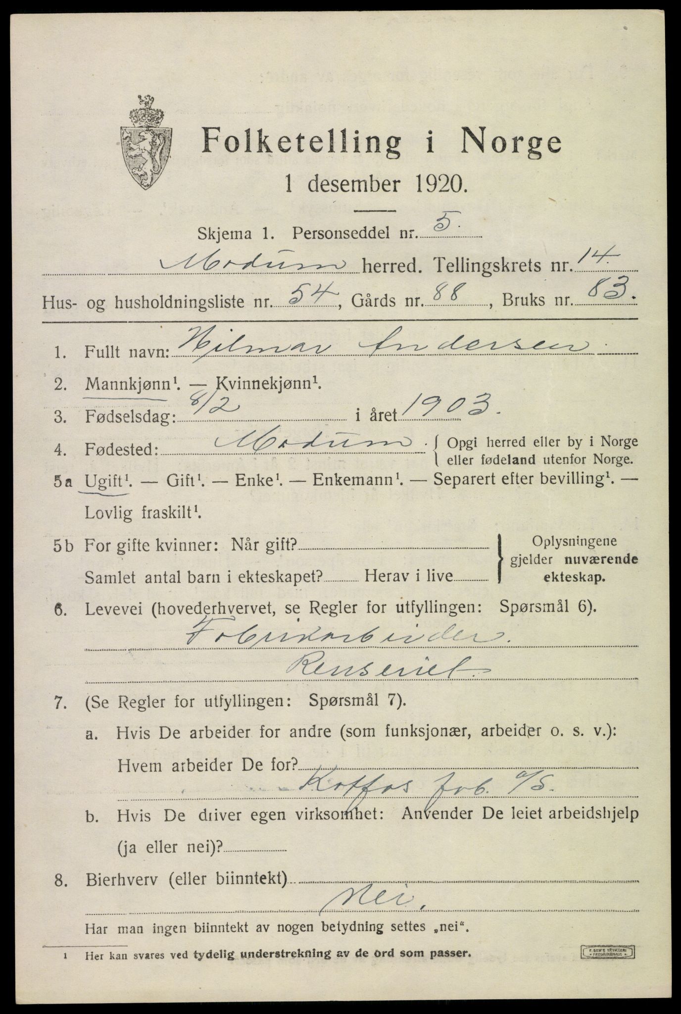 SAKO, 1920 census for Modum, 1920, p. 16685