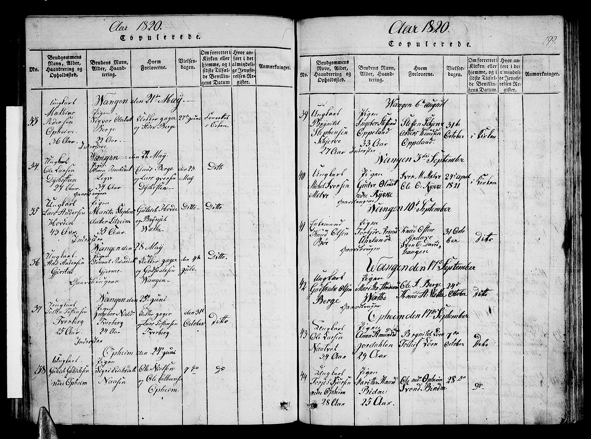 Voss sokneprestembete, SAB/A-79001/H/Haa: Parish register (official) no. A 11, 1816-1827, p. 199