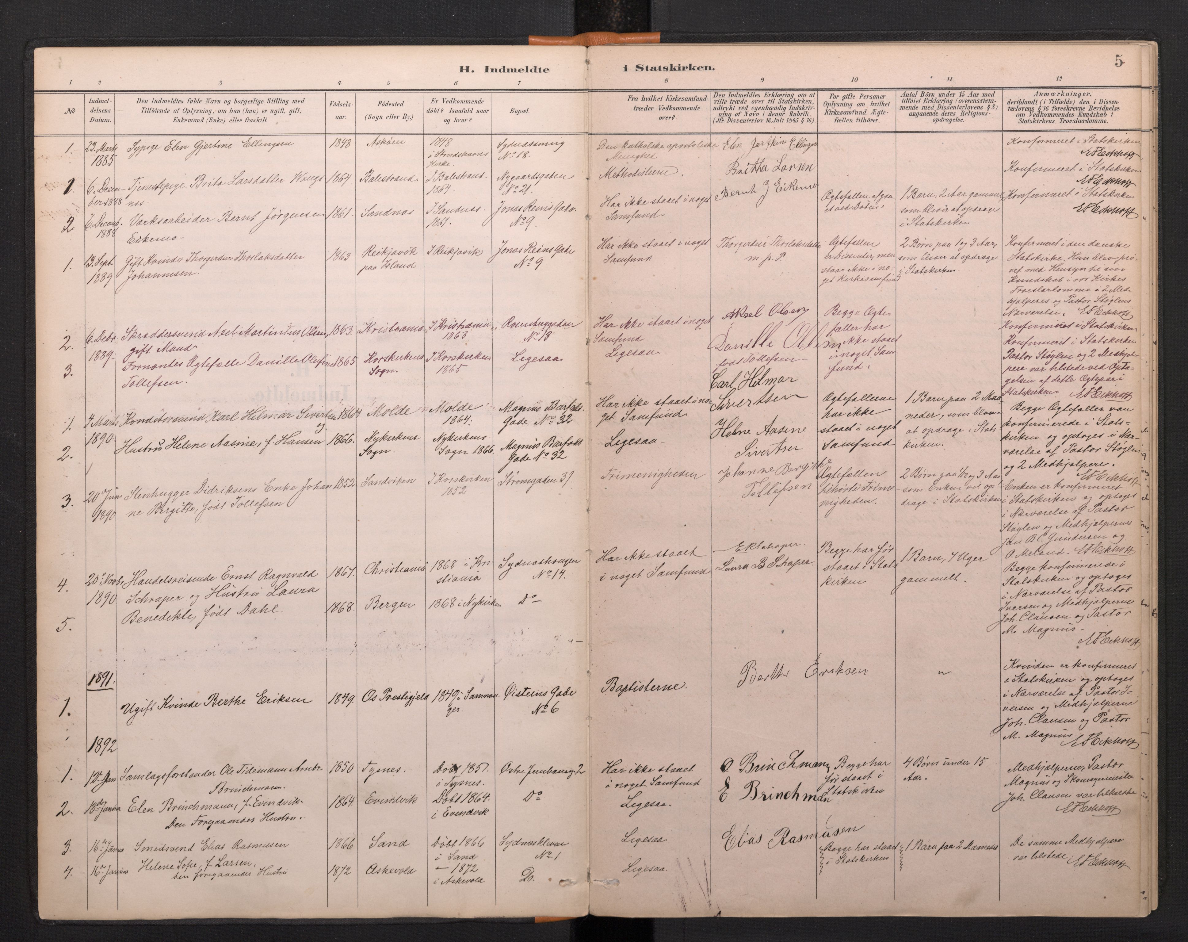 Johanneskirken sokneprestembete, SAB/A-76001/H/Haa/L0029: Parish register (official) no. G 1, 1885-1973, p. 4b-5a