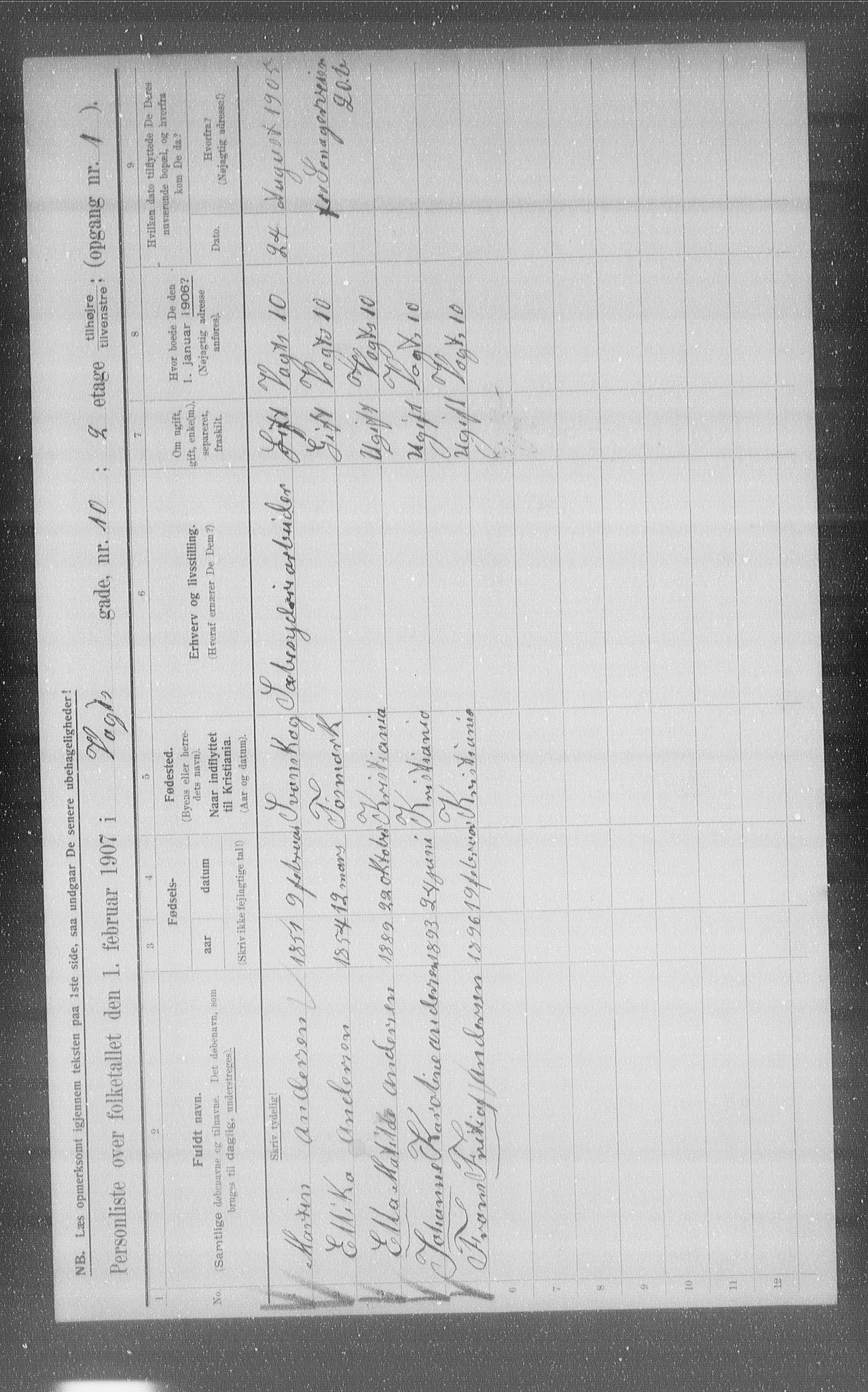 OBA, Municipal Census 1907 for Kristiania, 1907, p. 63200