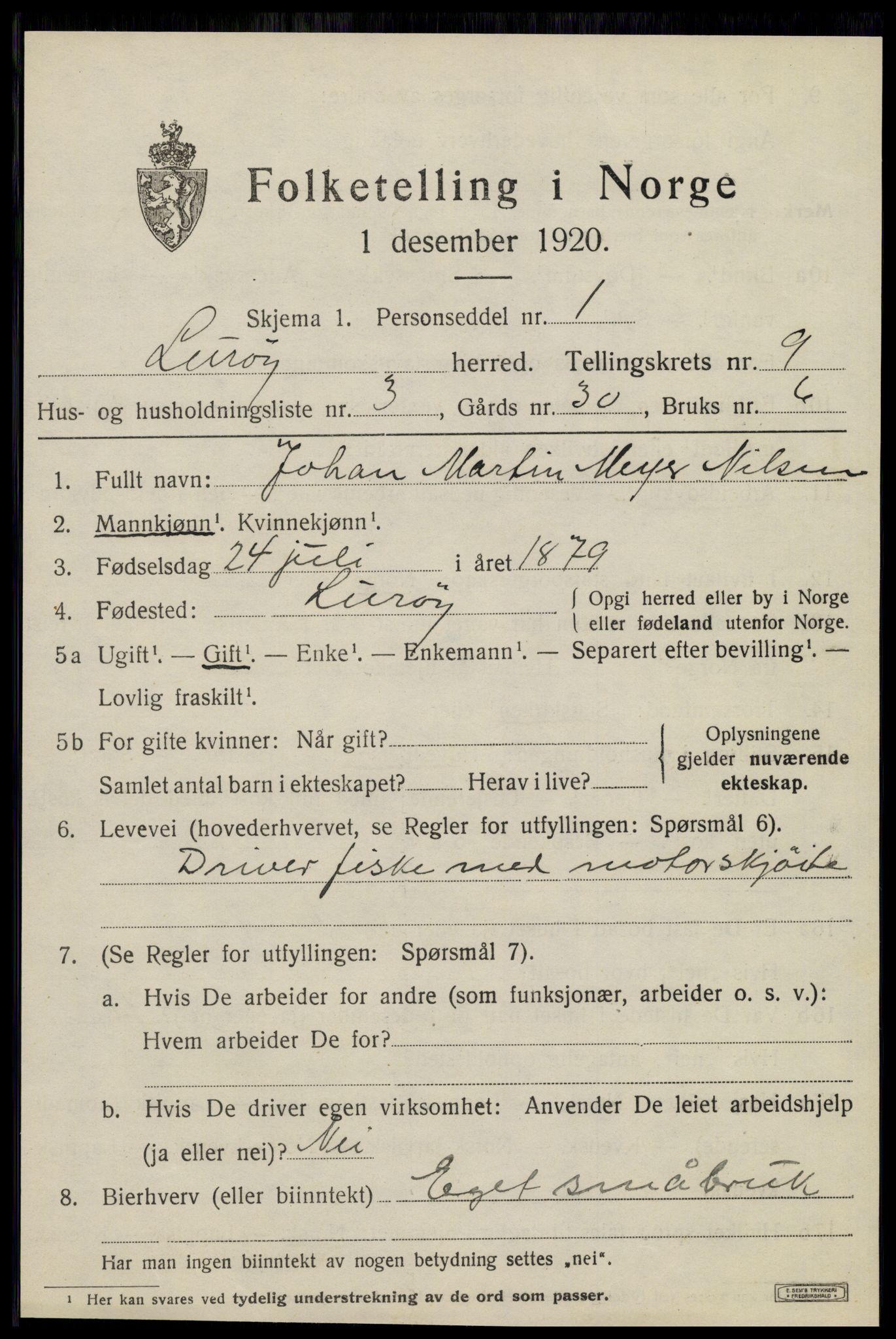 SAT, 1920 census for Lurøy, 1920, p. 4037