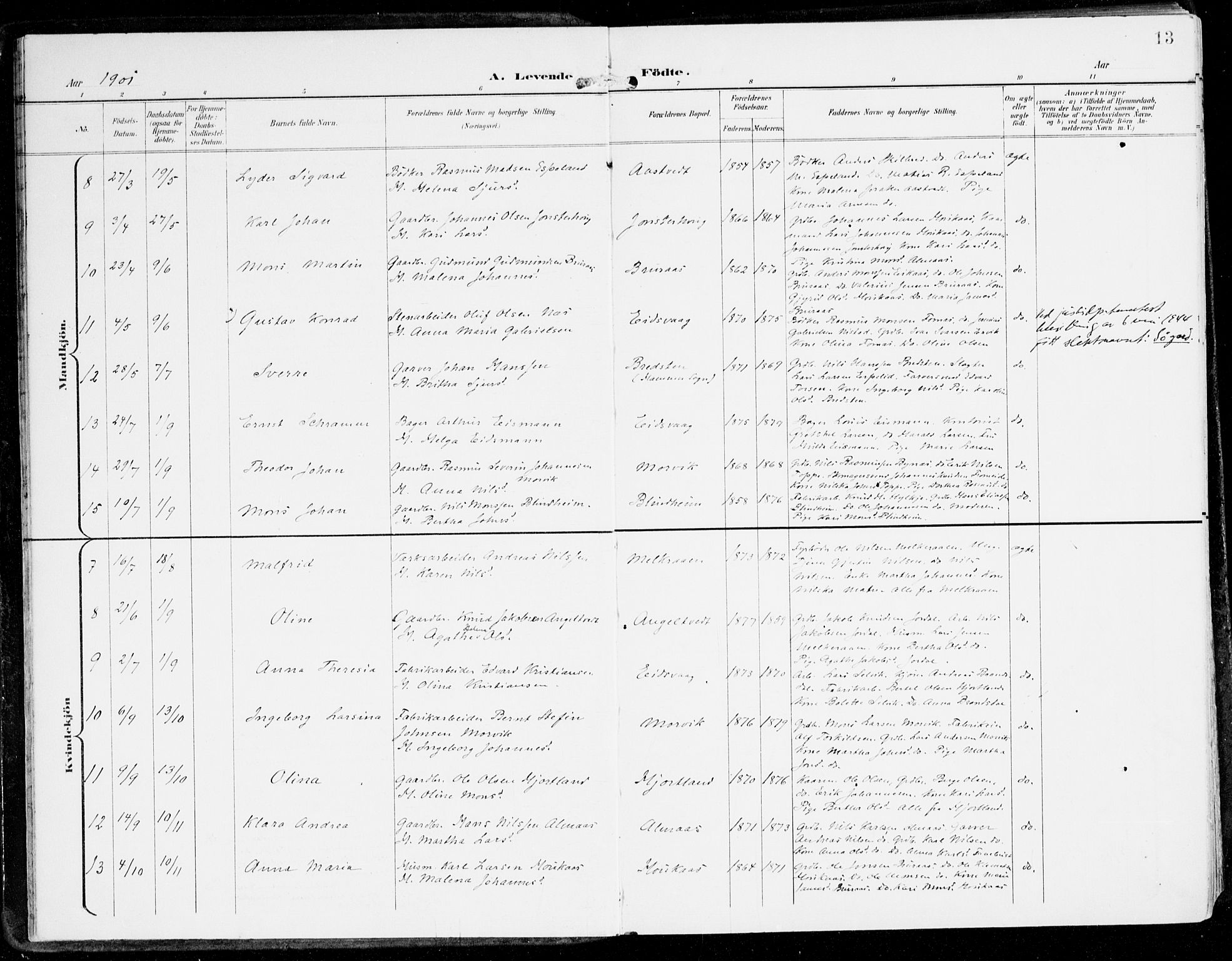 Hamre sokneprestembete, SAB/A-75501/H/Ha/Haa/Haad/L0002: Parish register (official) no. D 2, 1899-1916, p. 13