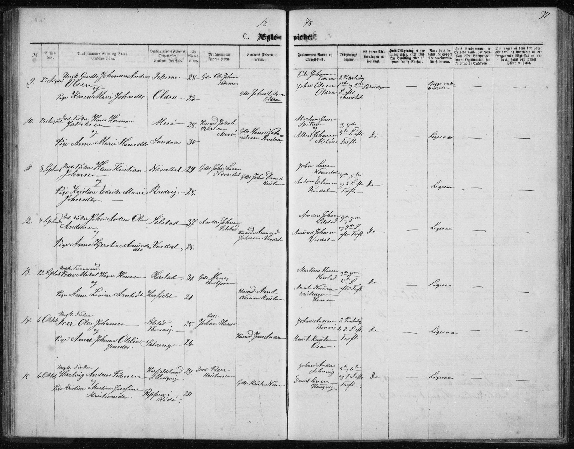 Ministerialprotokoller, klokkerbøker og fødselsregistre - Nordland, AV/SAT-A-1459/843/L0635: Parish register (copy) no. 843C04, 1872-1887, p. 71